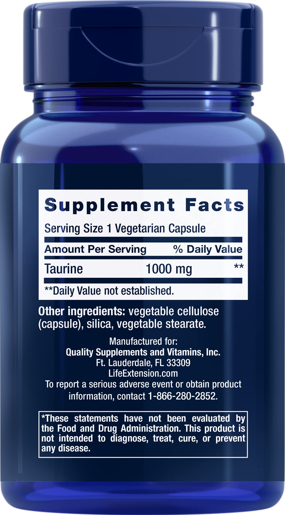 Life Extension Taurine 1,000 mg vegetarian capsules packaging