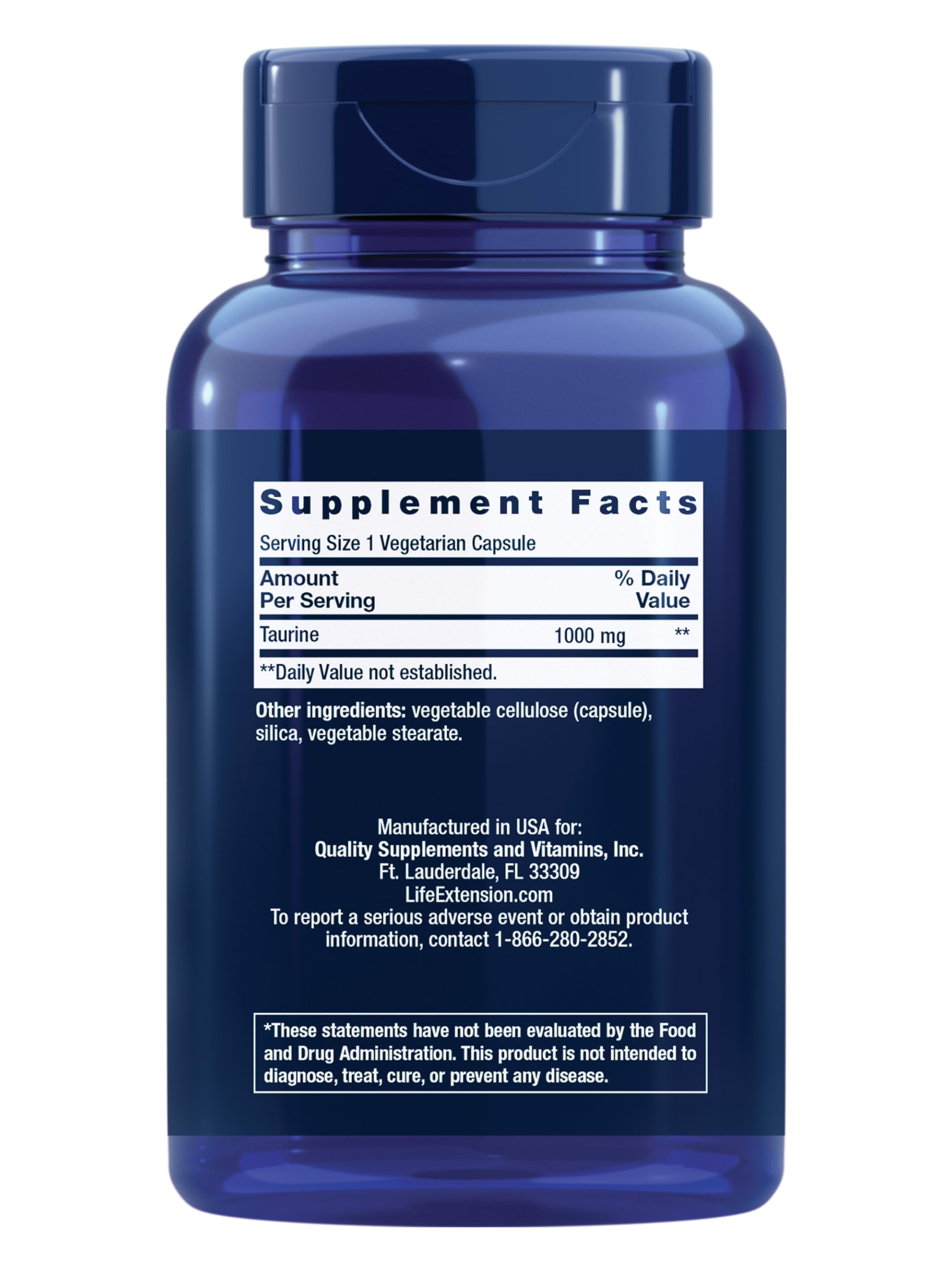 Life Extension Taurine 1000 mg capsules close-up