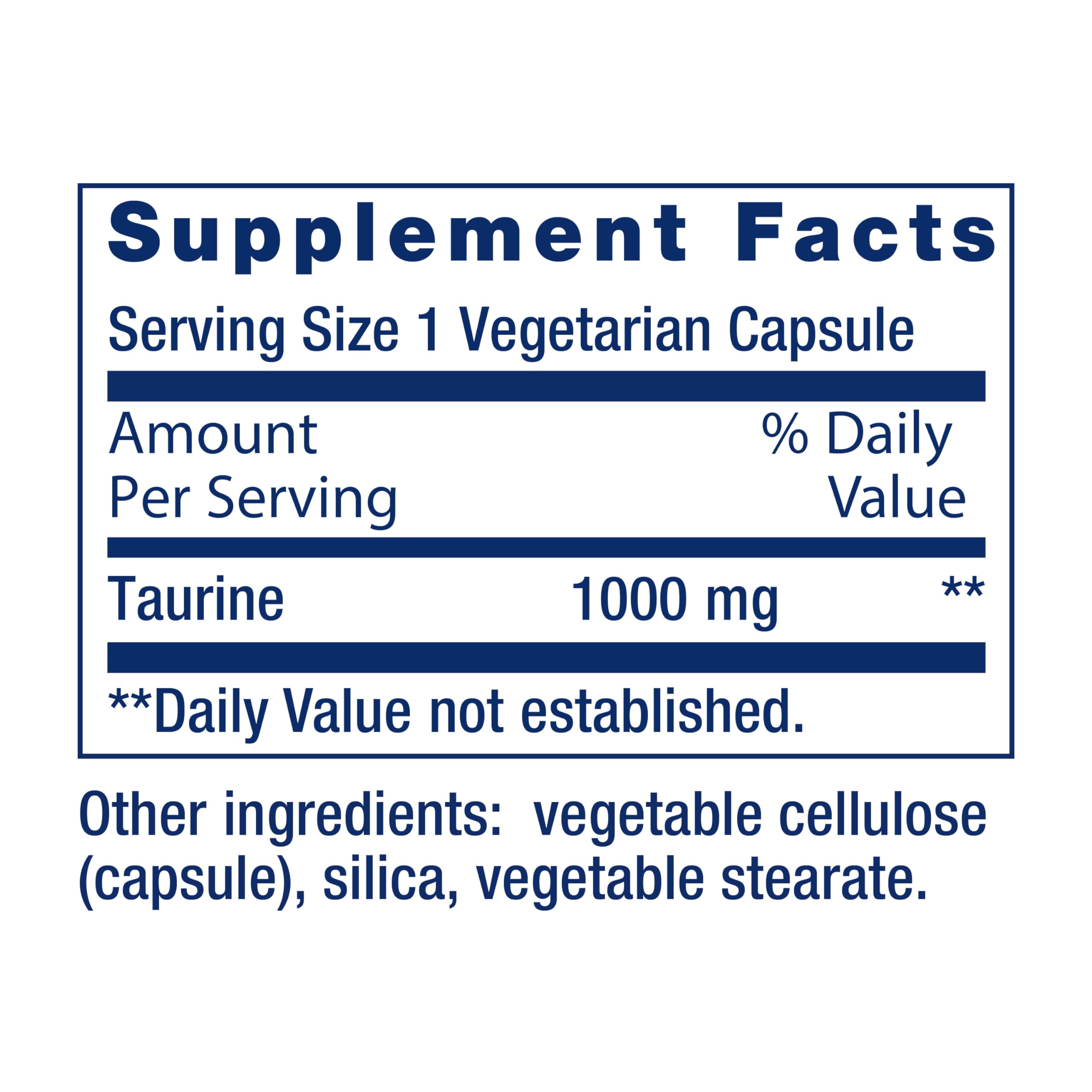 Life Extension Taurine Supplement bottle back view
