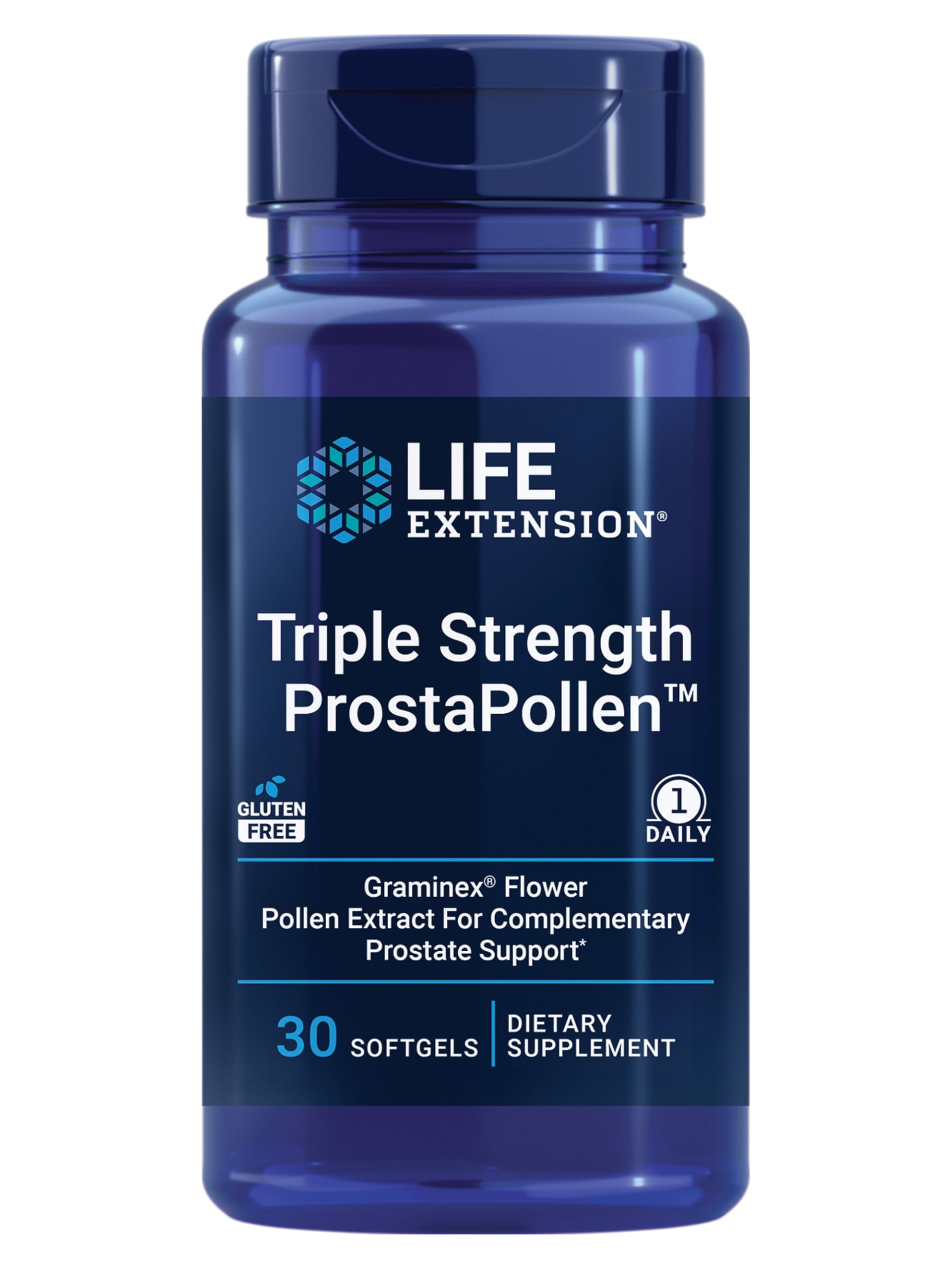 Life Extension Triple Strength ProstaPollen™ softgel bottle front view