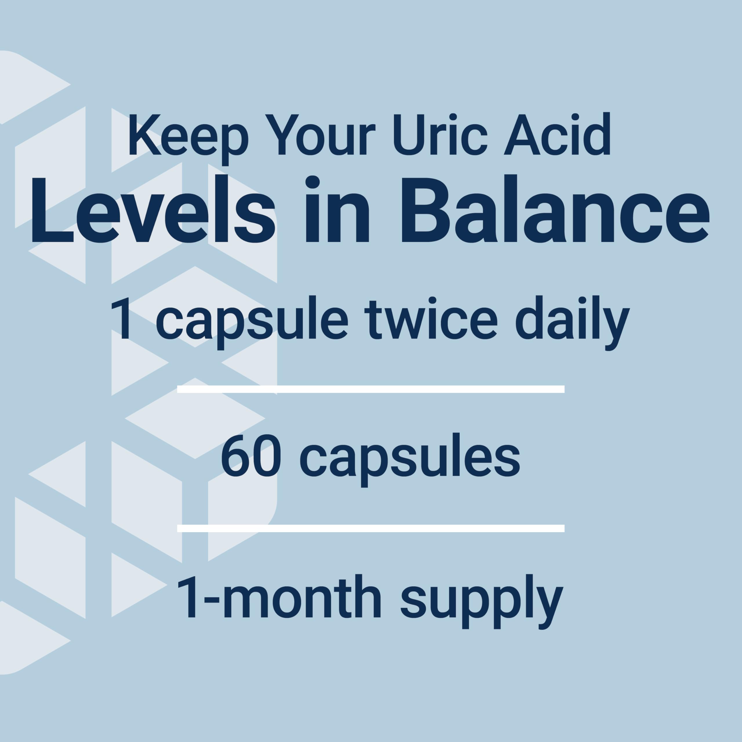 Life Extension Uric Acid Control 500mg capsules in a glass