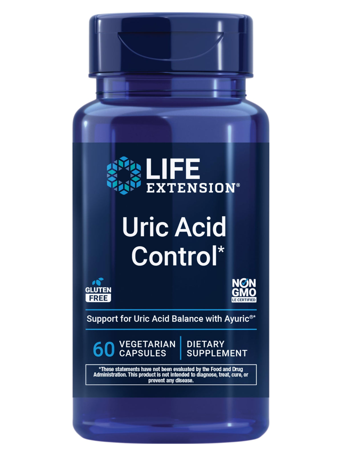Life Extension Uric Acid Control 500mg front view of packaging