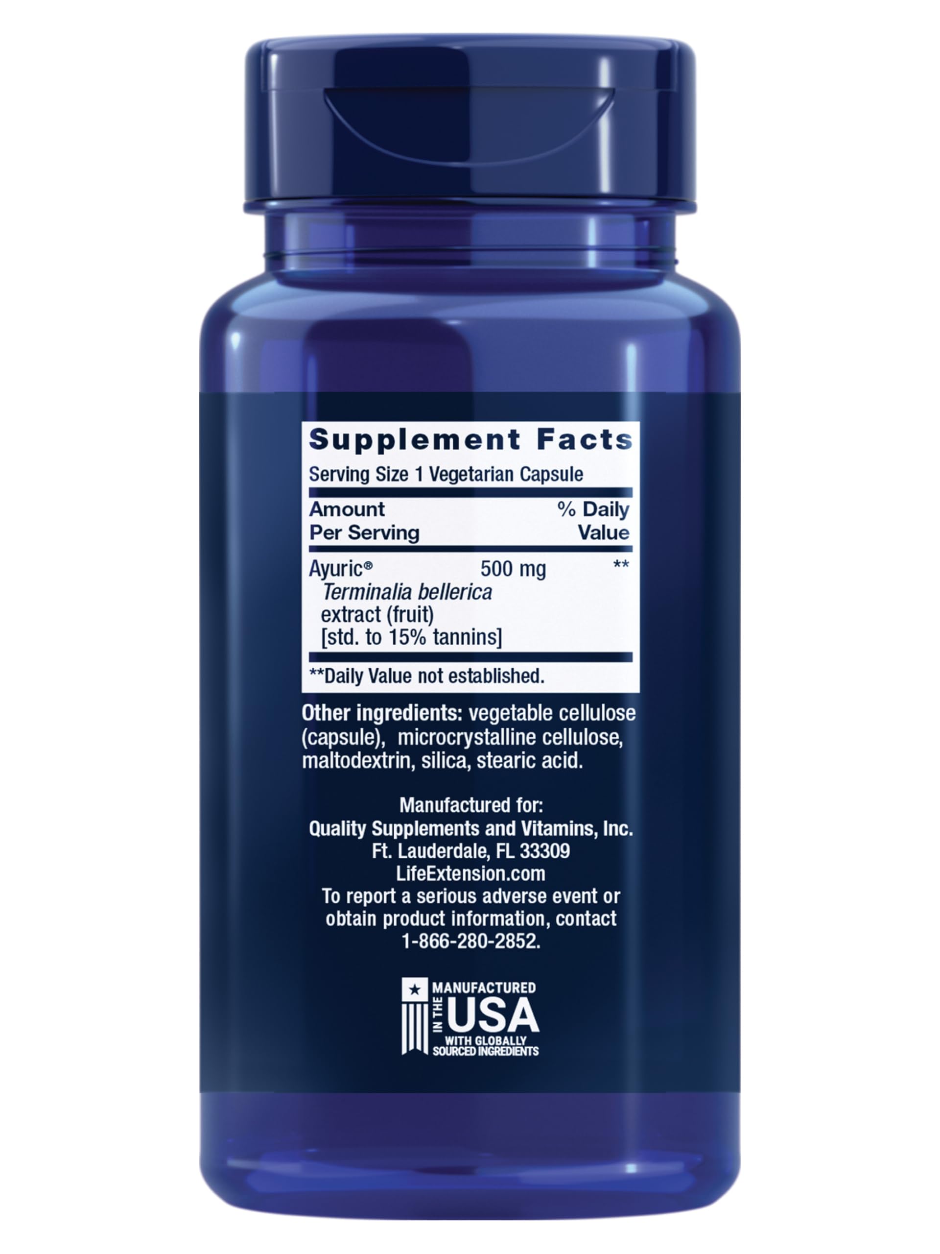 Life Extension Uric Acid Control 500mg side view of capsule
