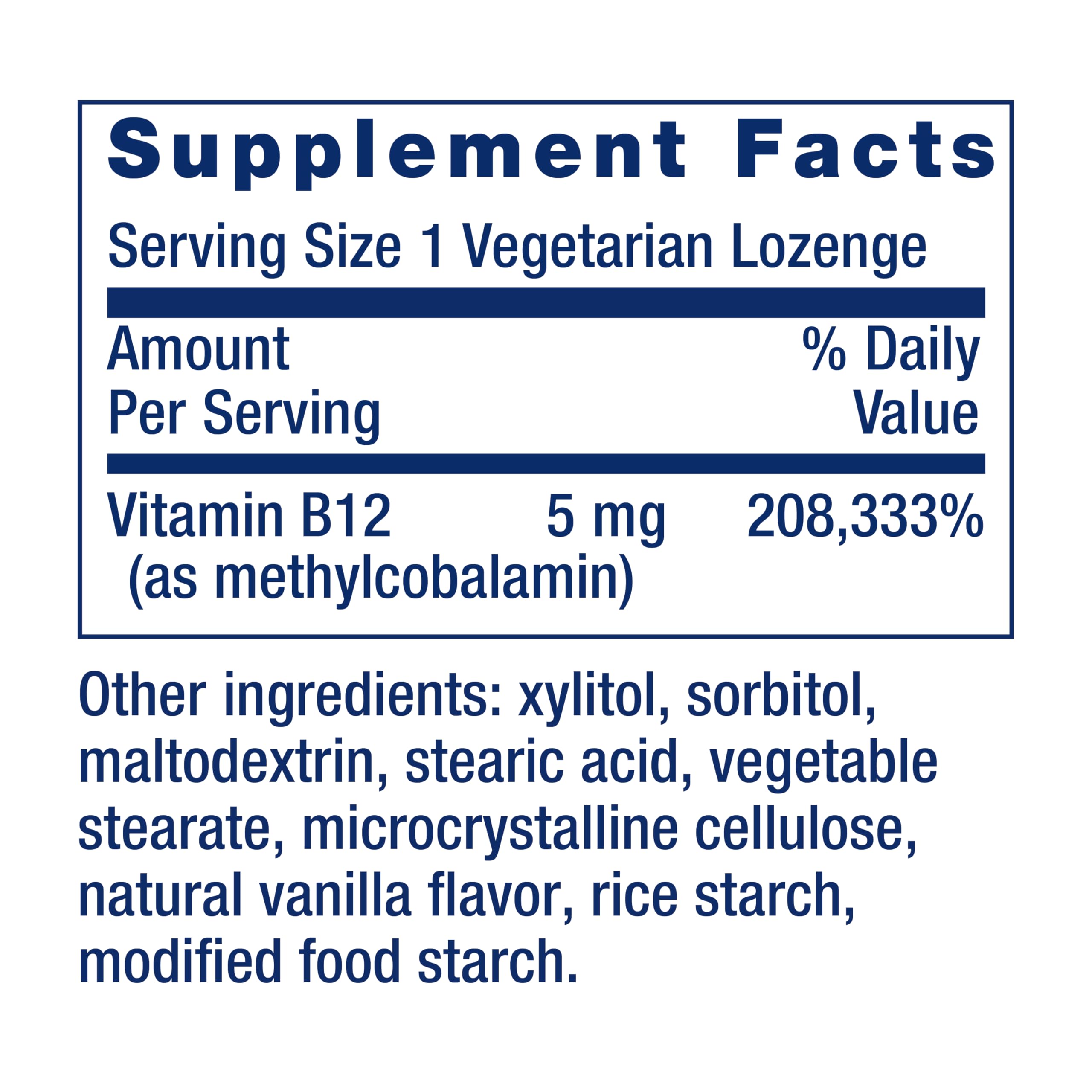 Life Extension Vitamin B12 Methylcobalamin lozenges back view