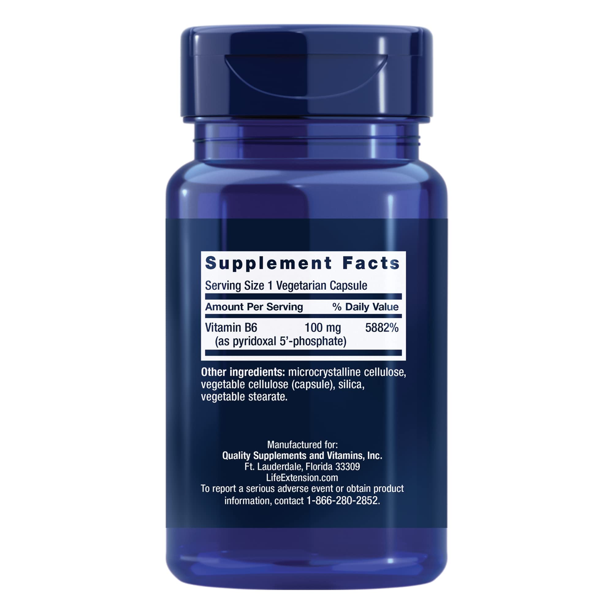 Life Extension Vitamin B6 supplement bottle side view