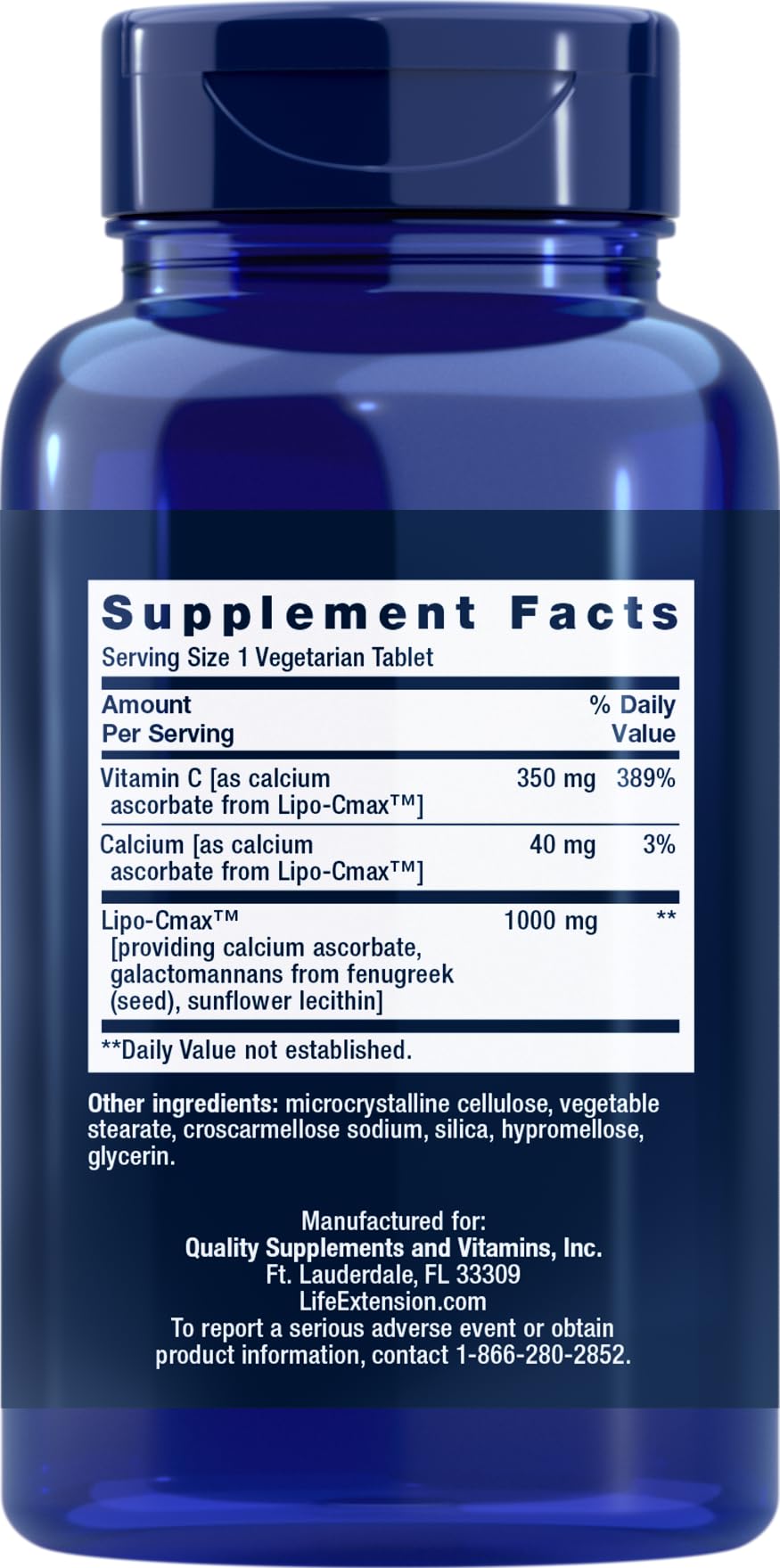 Life Extension Vitamin C 24-Hour Liposomal Hydrogel Formula 350mg bottle side view