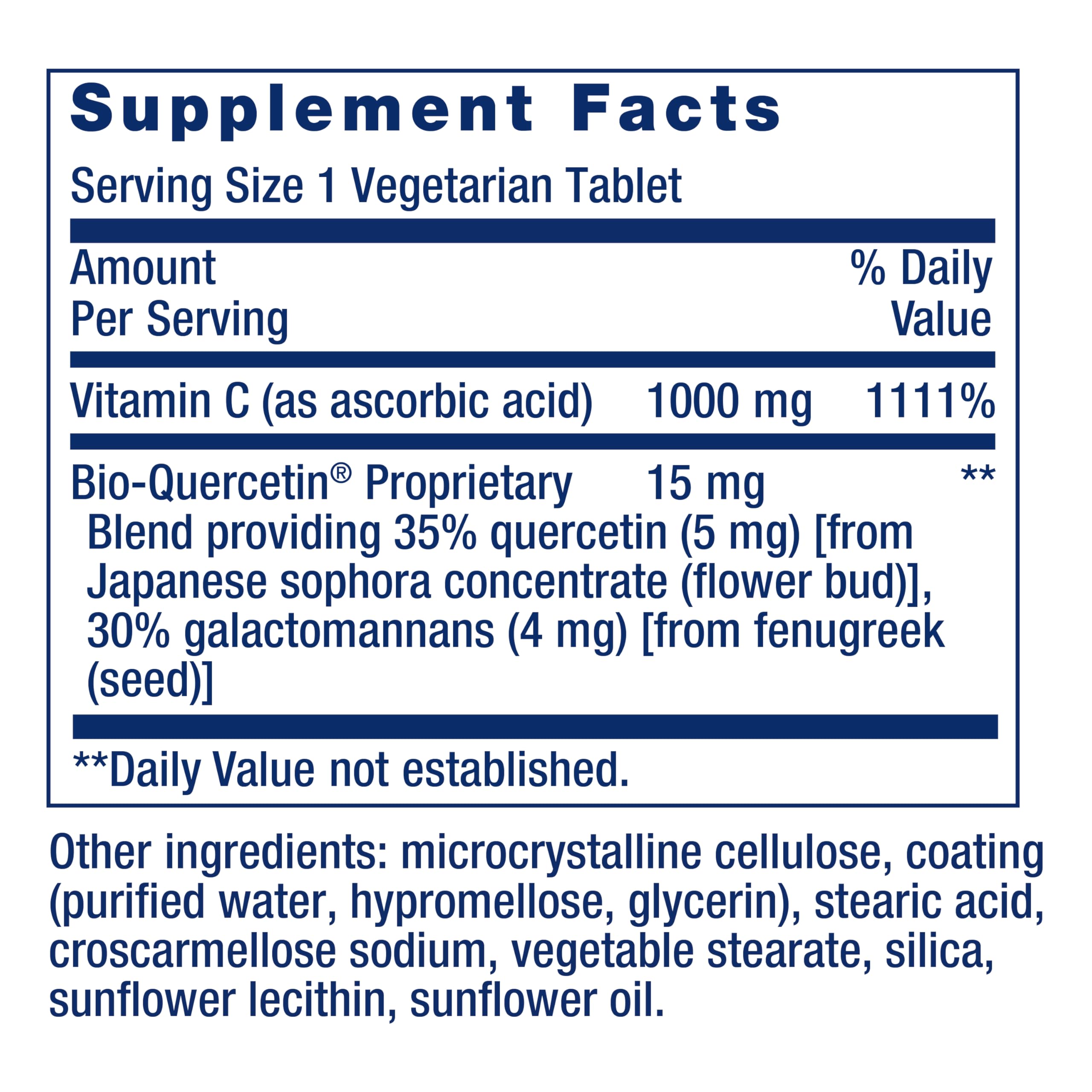 Life Extension Vitamin C with Quercetin 1000mg 250 Tablets side view