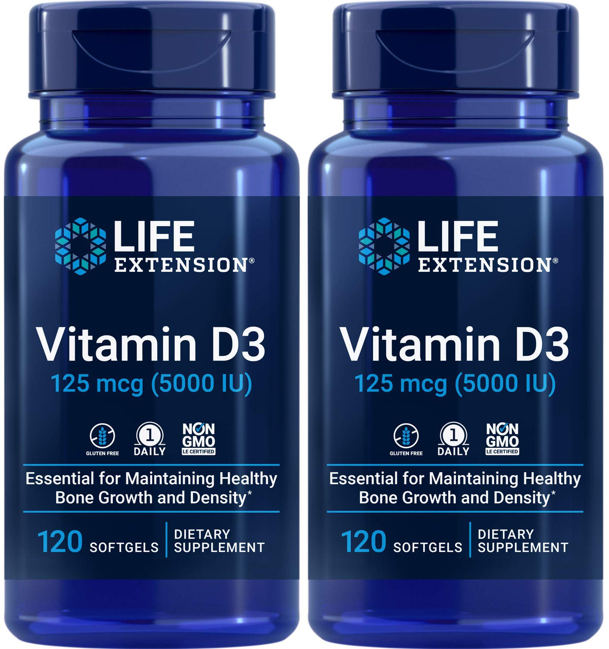 Life Extension Vitamin D3 125 mcg softgel bottle front view