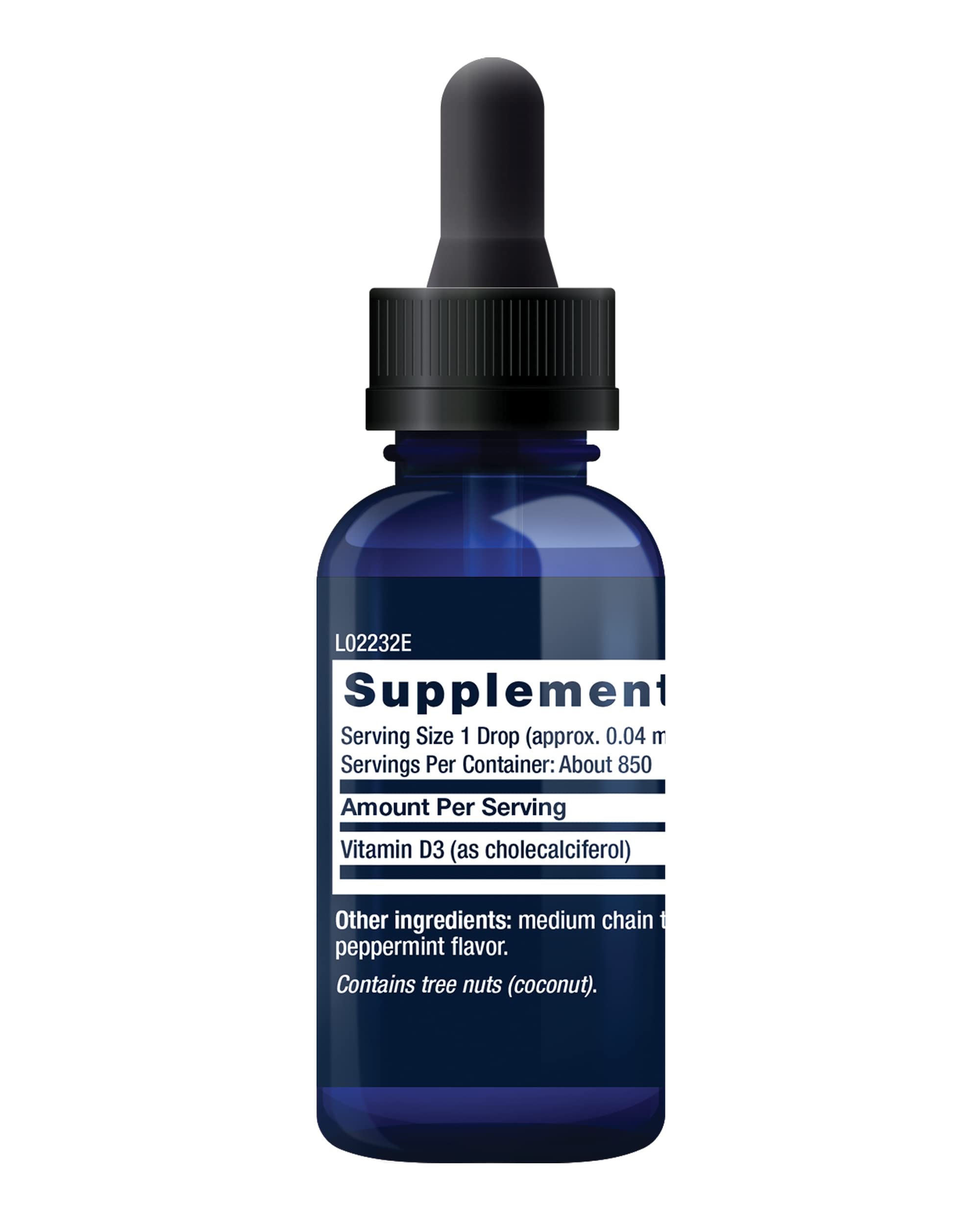 Life Extension Vitamin D3 Liquid Supplement 50 mcg bottle side view