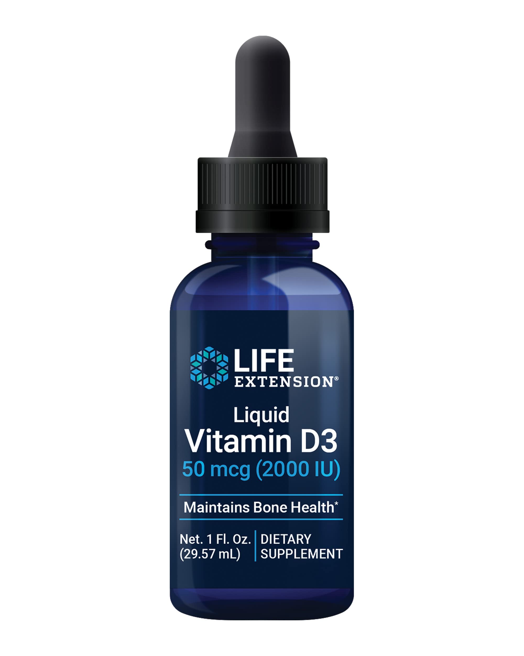 Life Extension Vitamin D3 Liquid Supplement 50 mcg front view