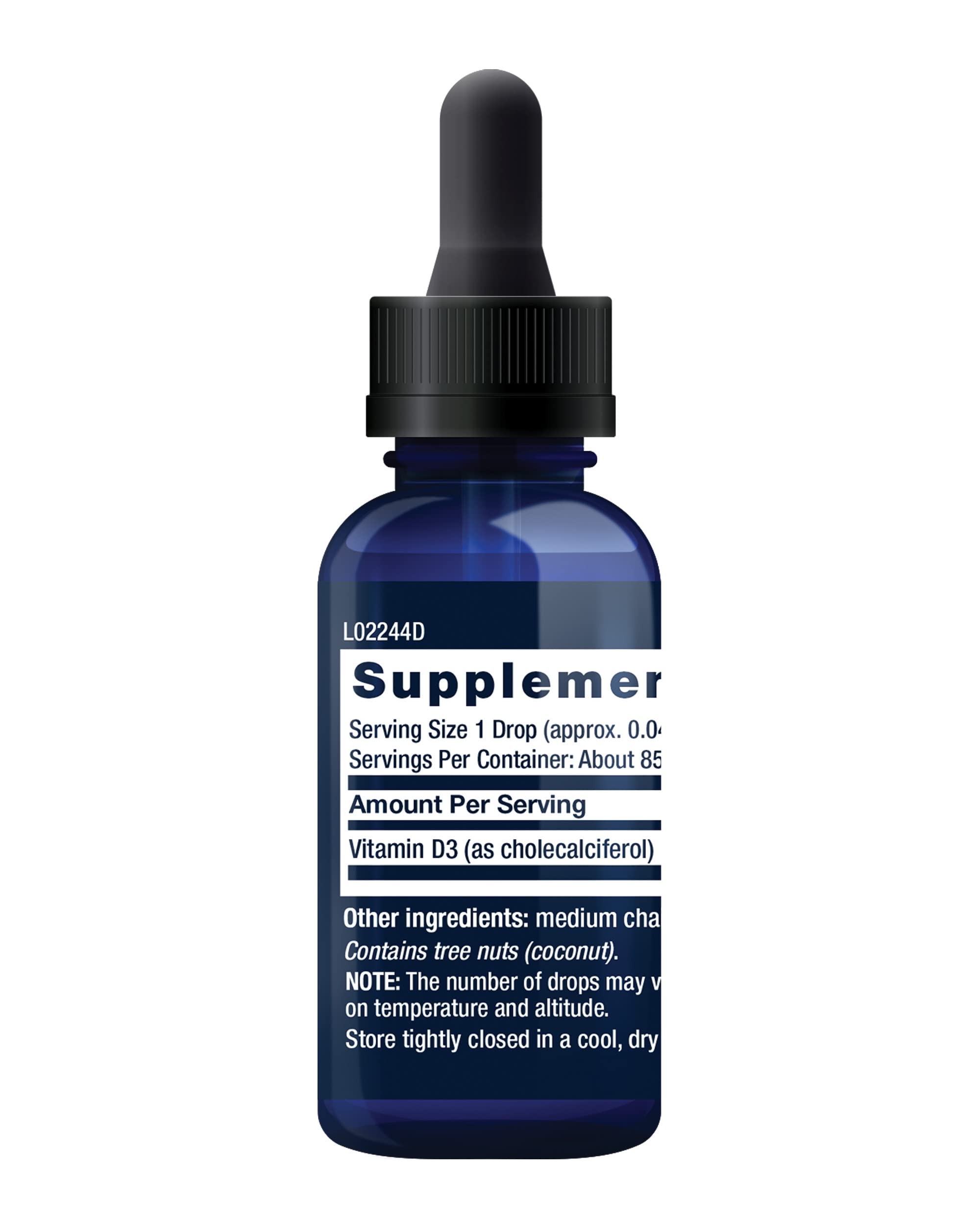 Life Extension Vitamin D3 Liquid Supplement 50 mcg side view