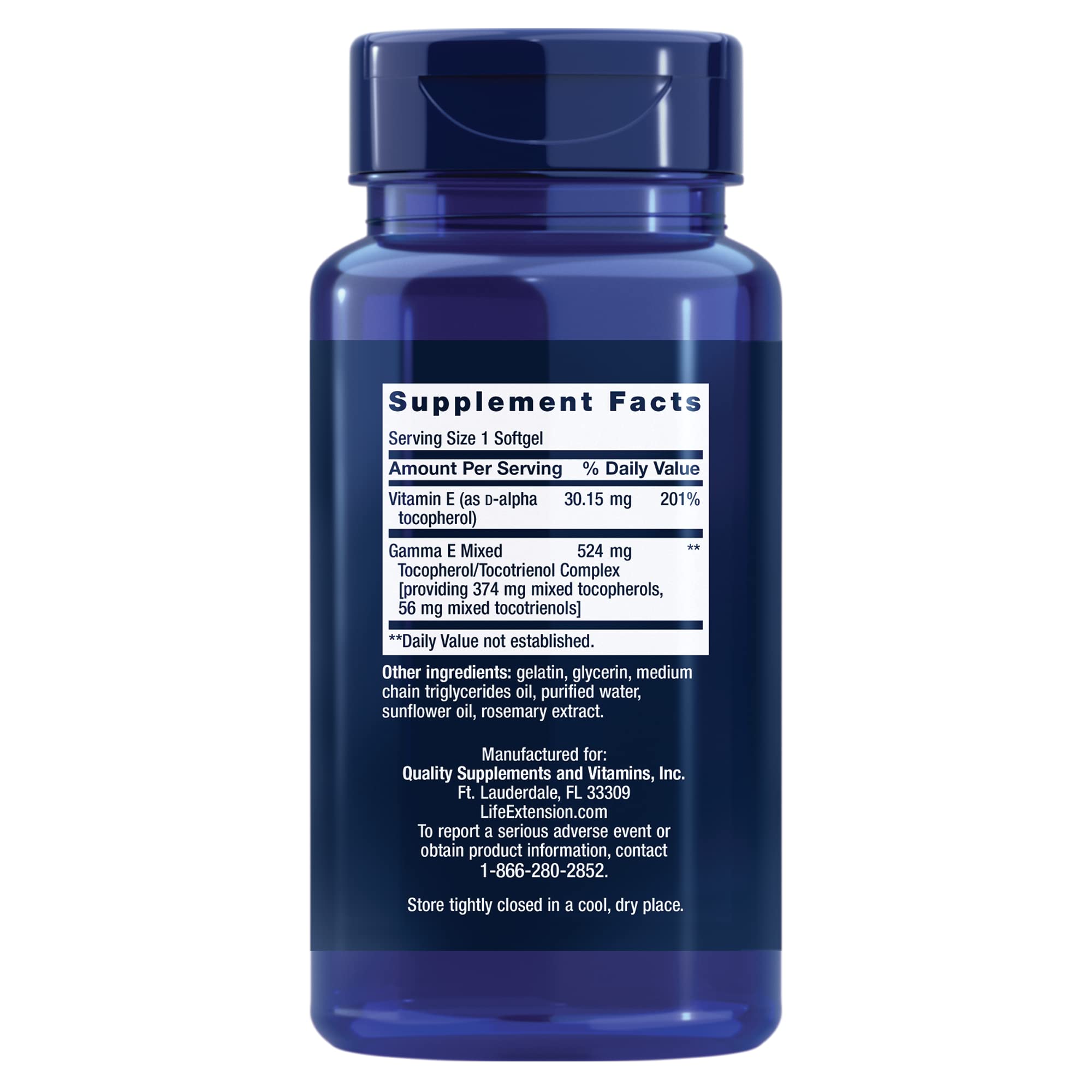 Life Extension Vitamin E Supplement 30.15 mg side view