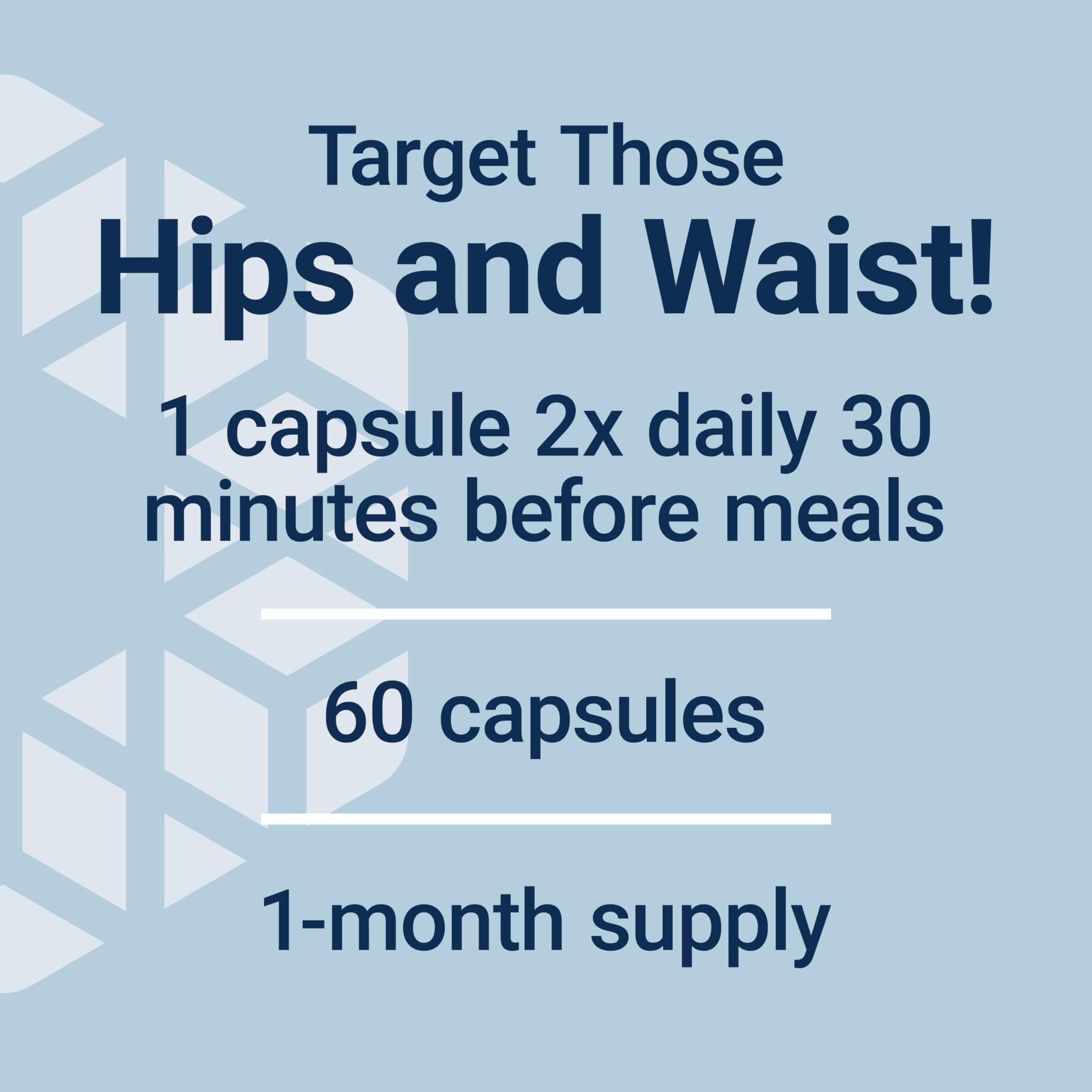Life Extension Waistline Control™ capsules on a wooden table