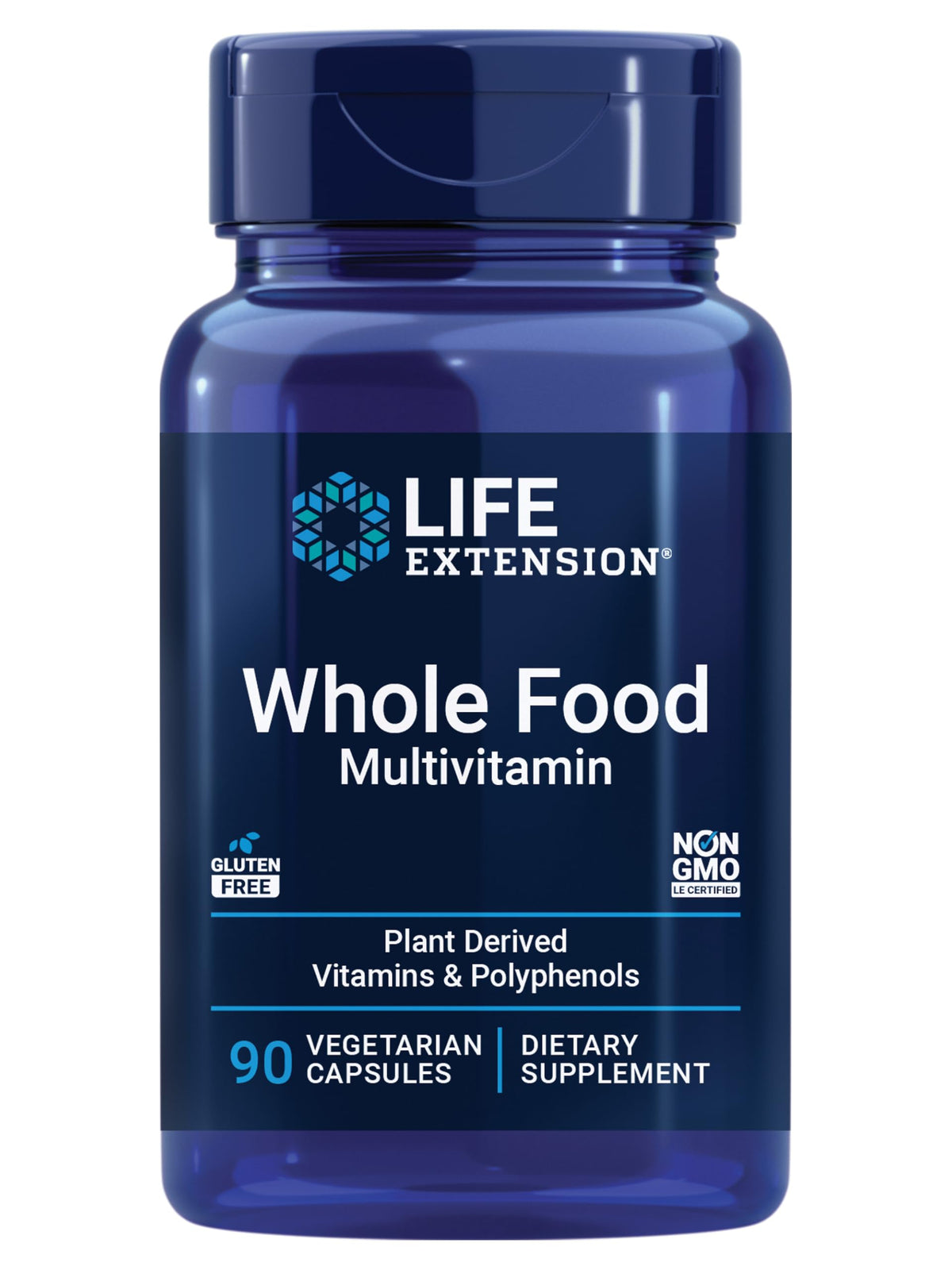 Life Extension Whole Food Multivitamin 90 vegetarian capsules front view