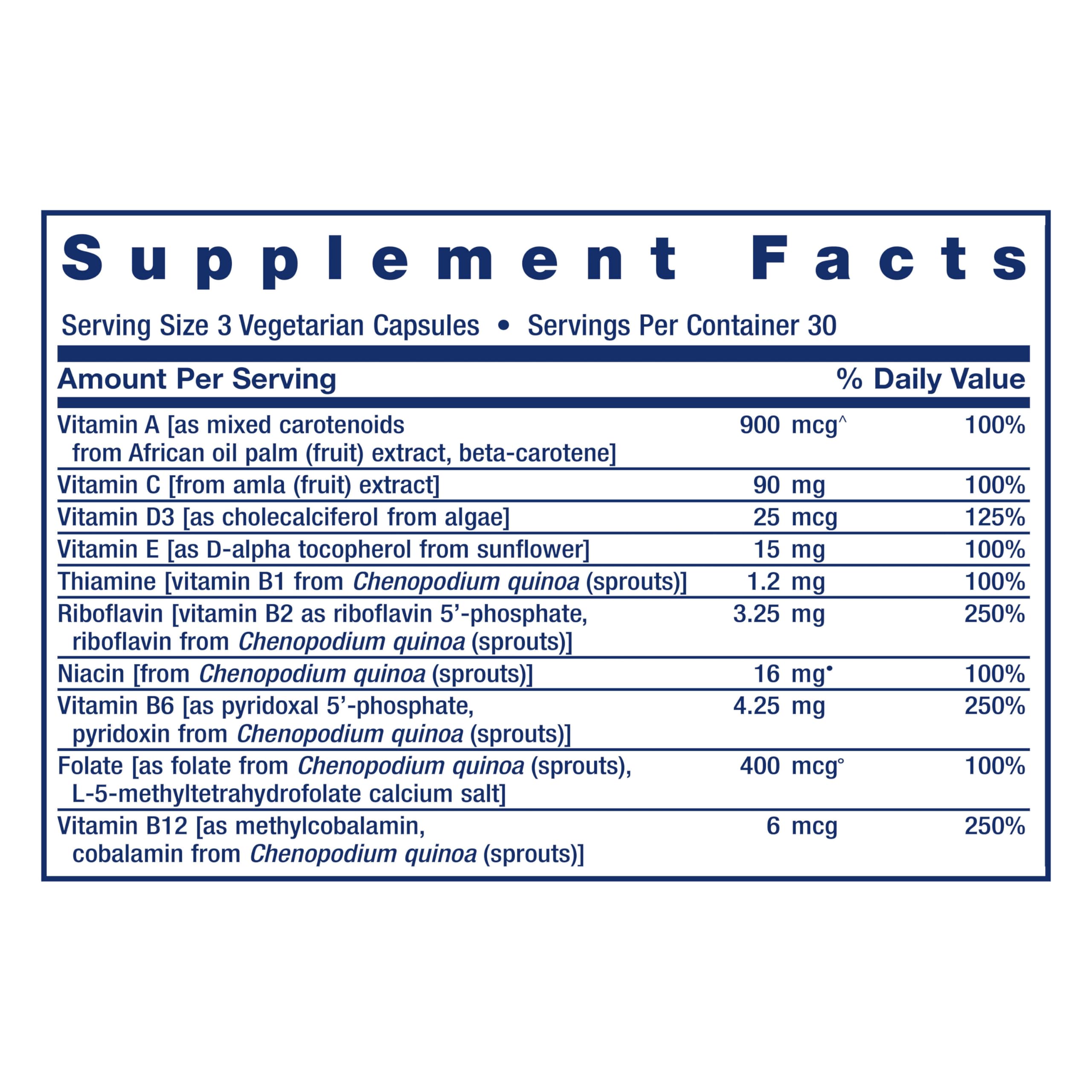 Life Extension Whole Food Multivitamin ingredients list
