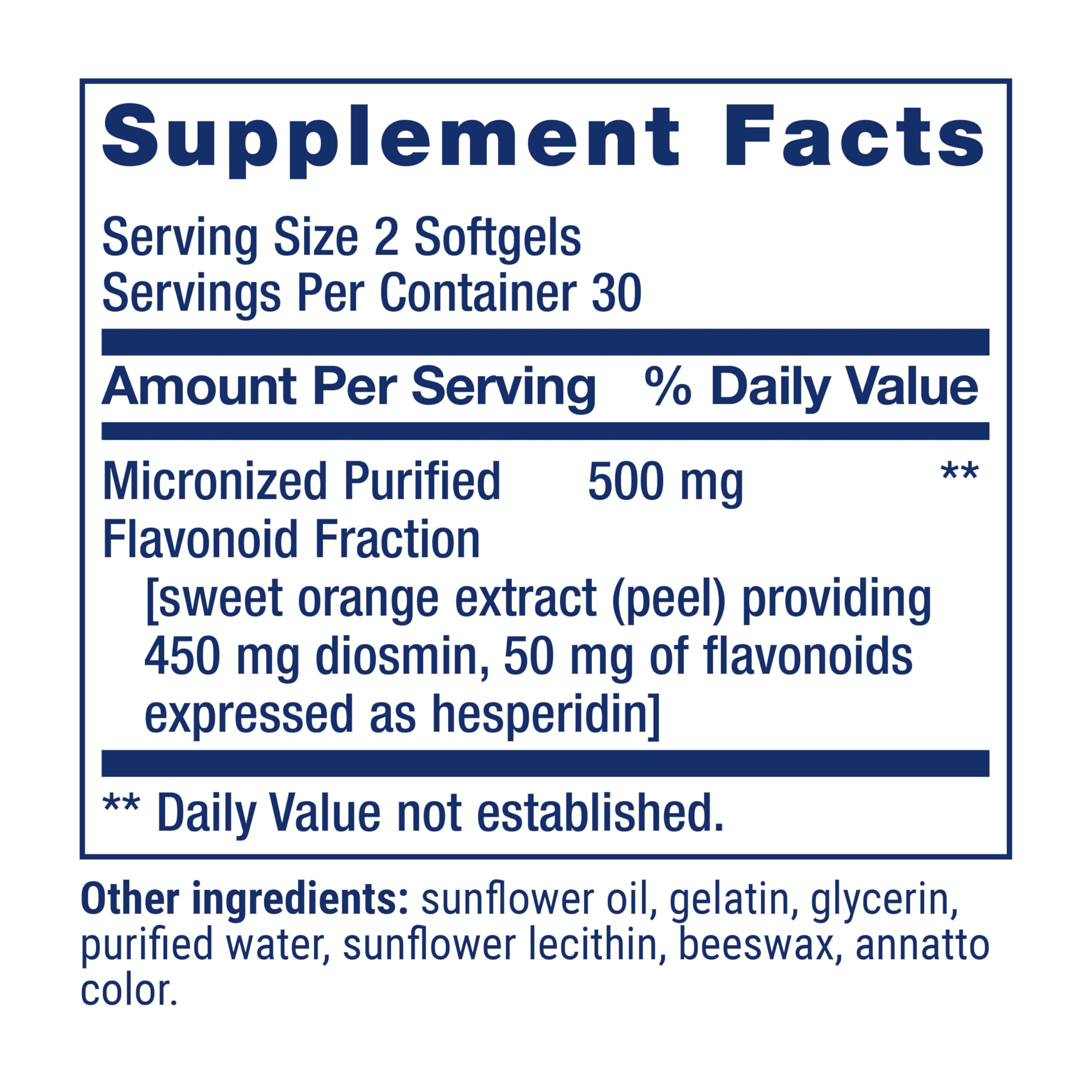 Life Extension Youthful Legs 450mg Diosmin softgels side view