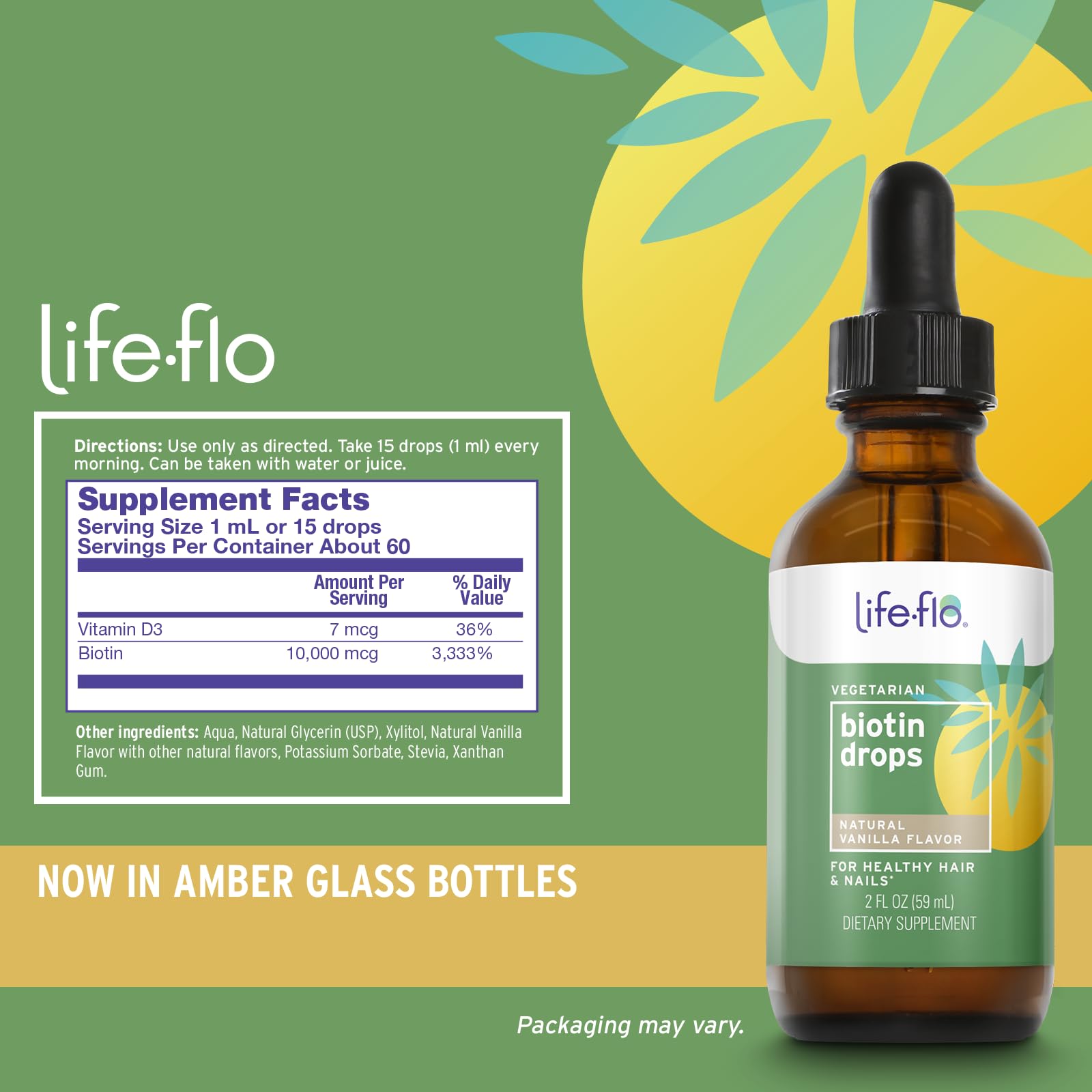 LIFE-FLO Biotin Drops liquid bottle side view