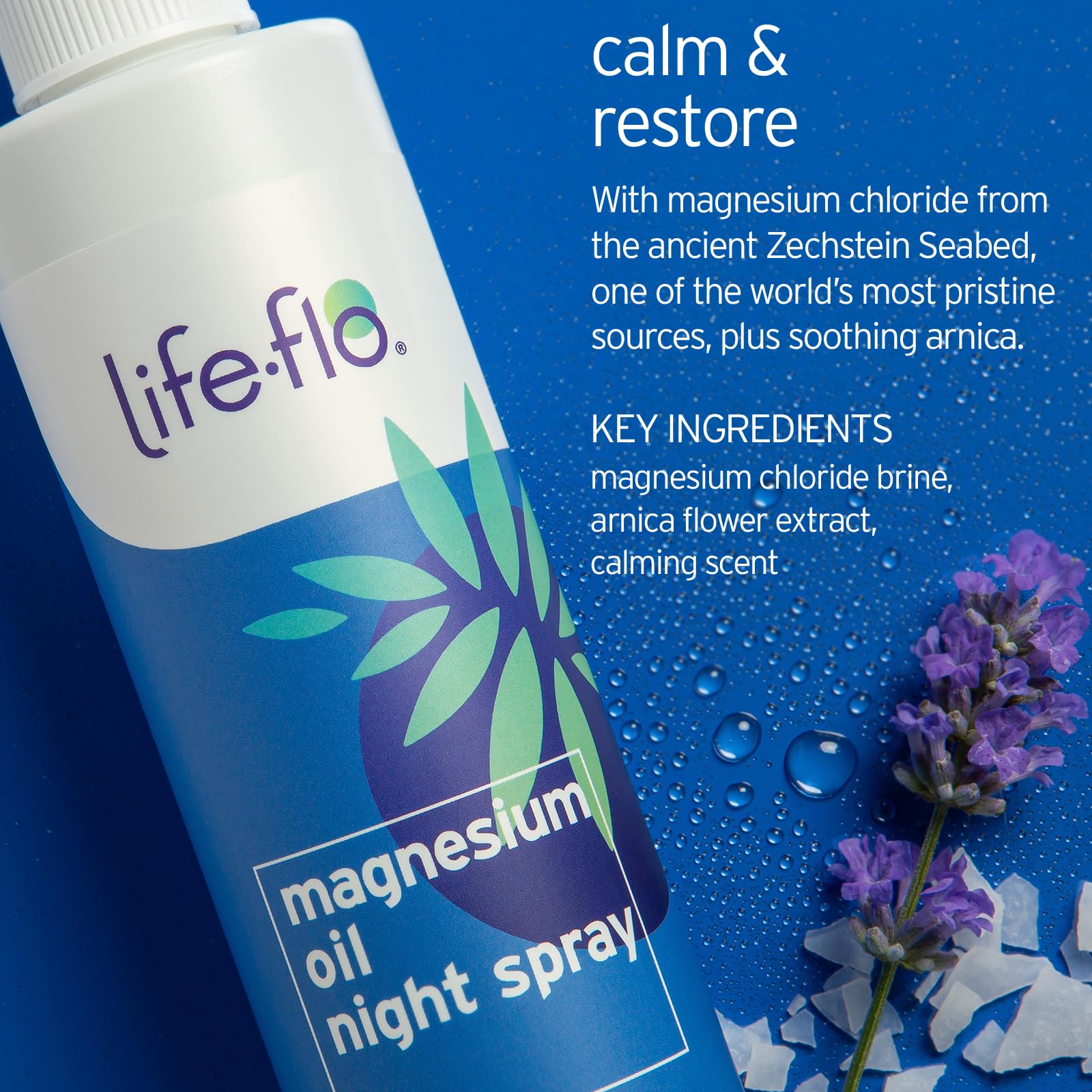 Life-Flo Magnesium Oil Spray side view showing ingredients