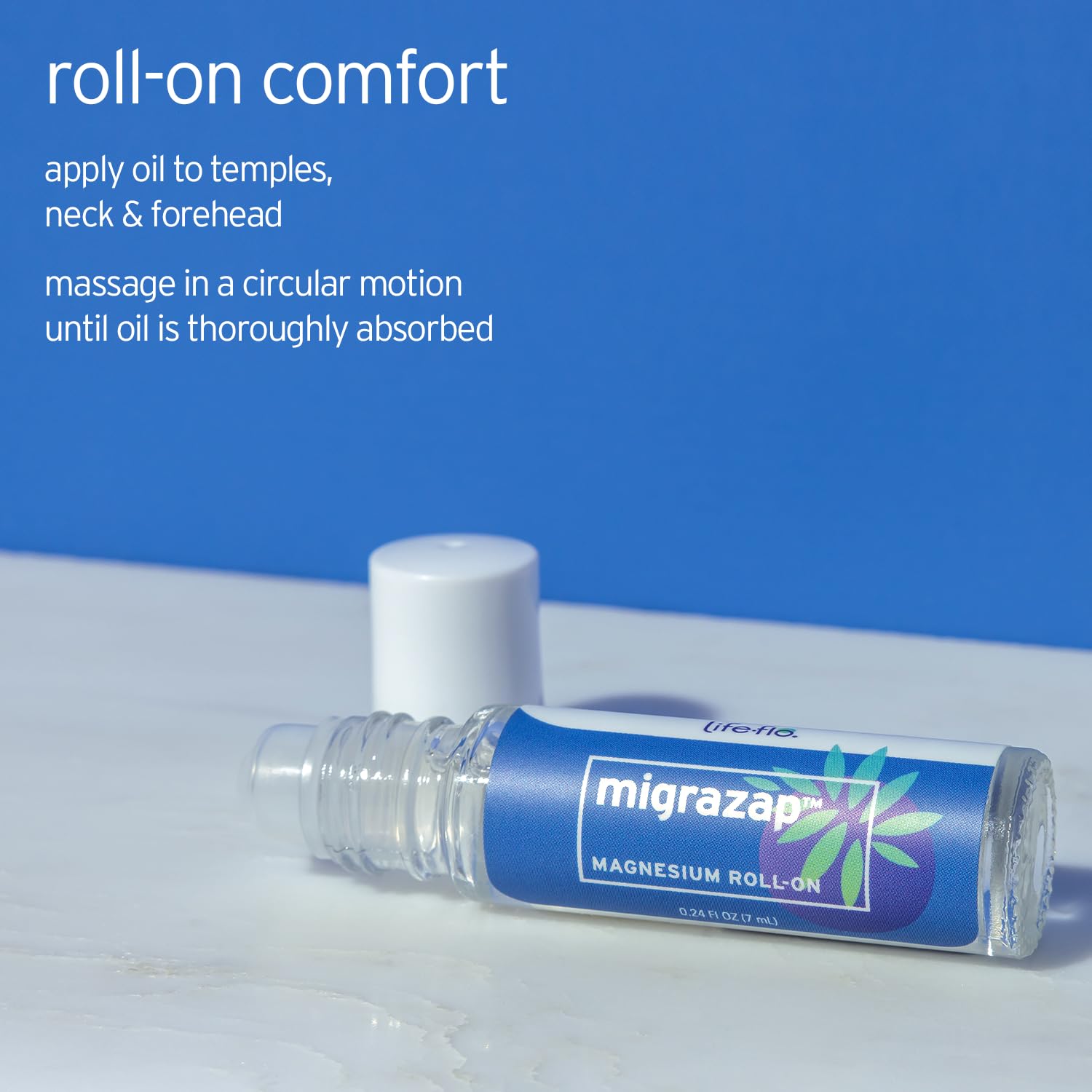 LIFE-FLO MigraZap Magnesium Oil Roll-On 40g application on skin