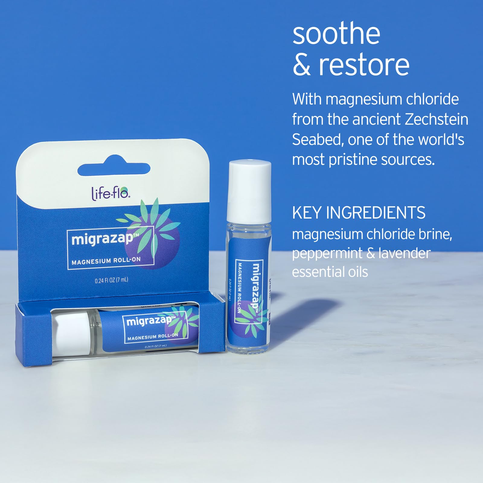 LIFE-FLO MigraZap Magnesium Oil Roll-On 40g side view