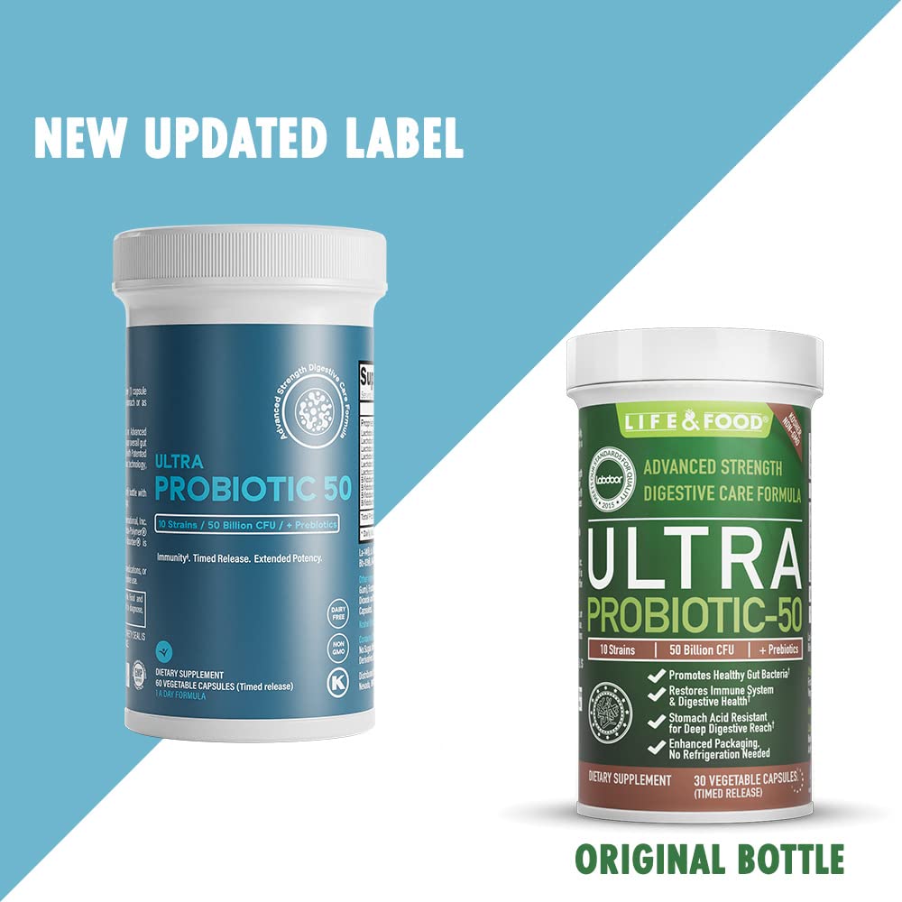 Life & Food Ultra Probiotic 50 back label with ingredient list