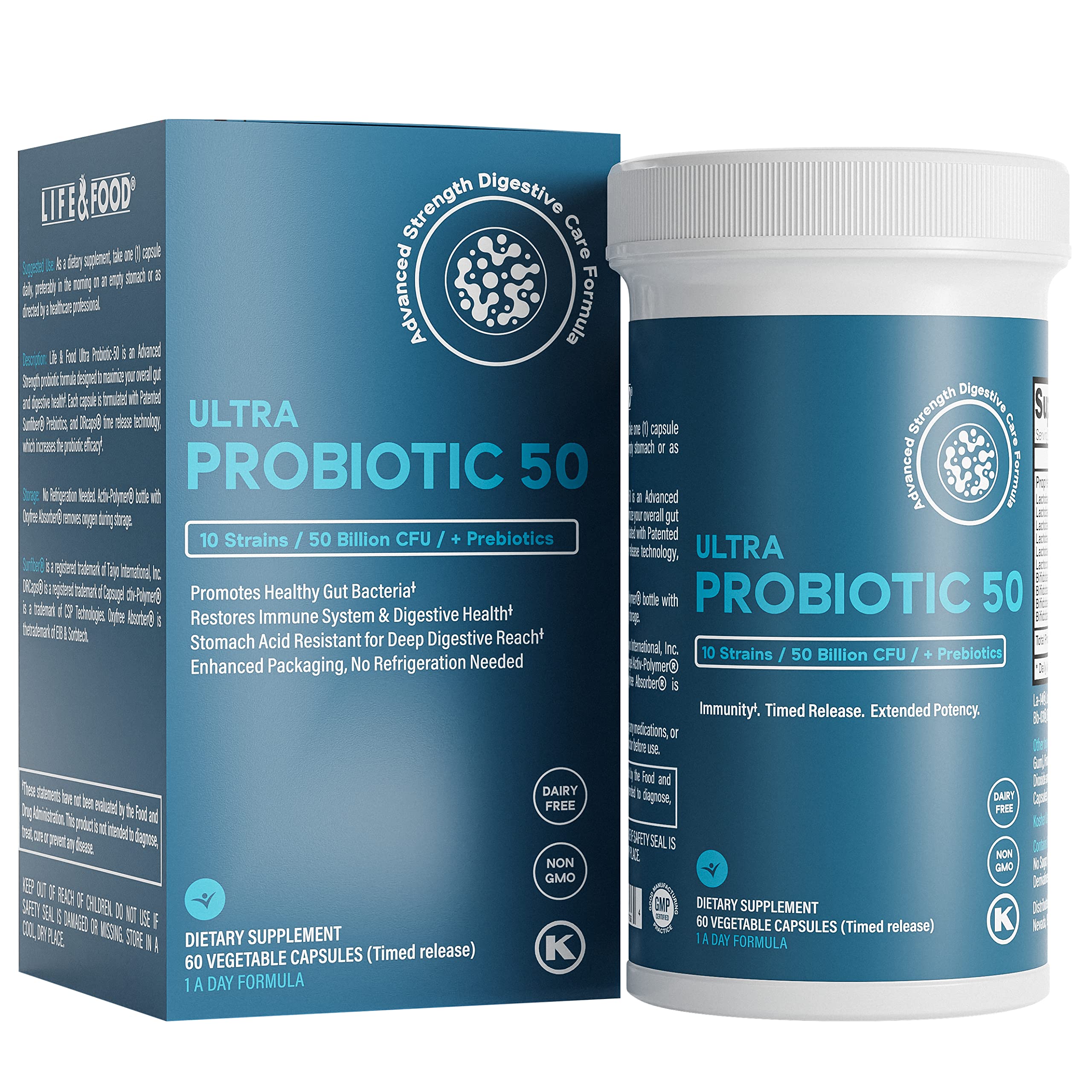 Life & Food Ultra Probiotic 50 front view of the bottle
