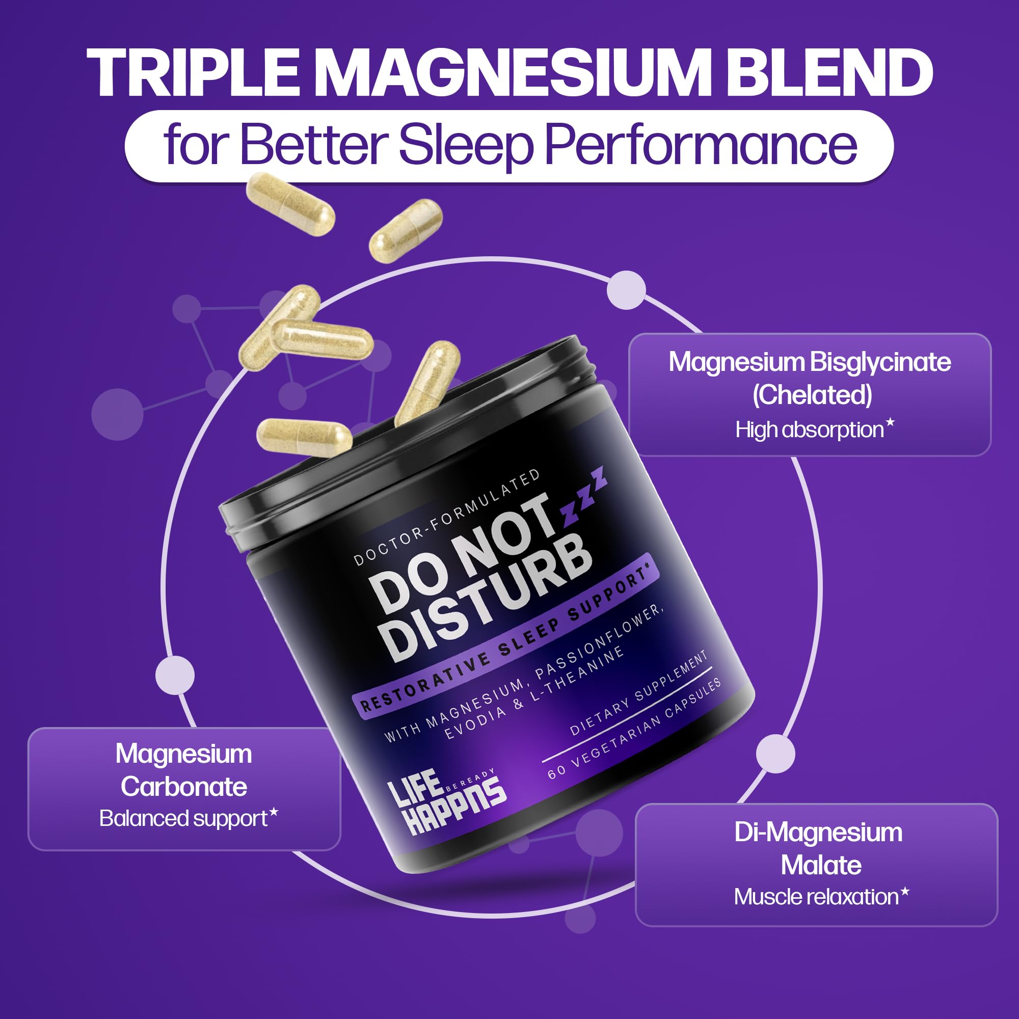 LIFE HAPPNS BE READY Calm Magnesium Glycinate Complex bottle side view