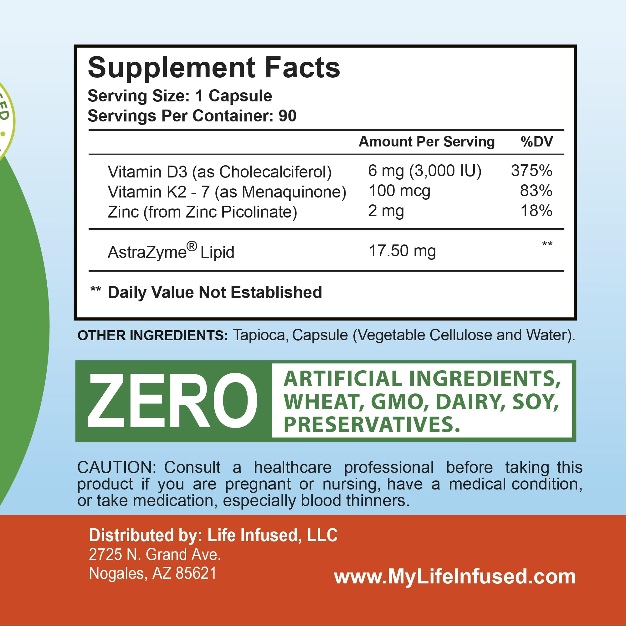 Life Infused Vitamin D3 + K2 capsules with measuring spoon
