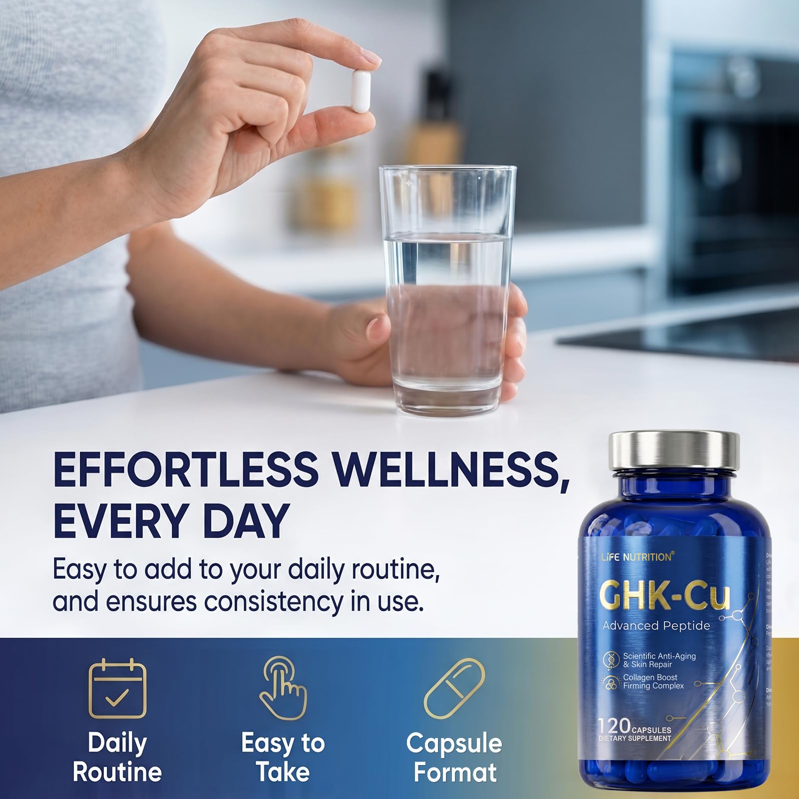 Life Nutrition Copper Peptide Capsules lifestyle scene with meal