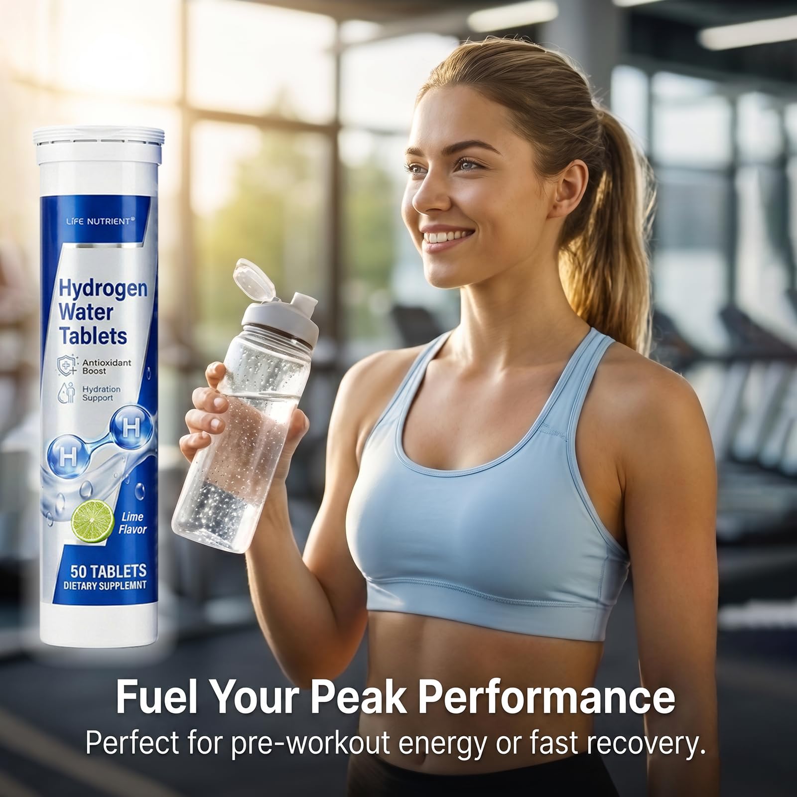 Life Nutrition Magnesium Tablets lime flavour tablets in a glass of water