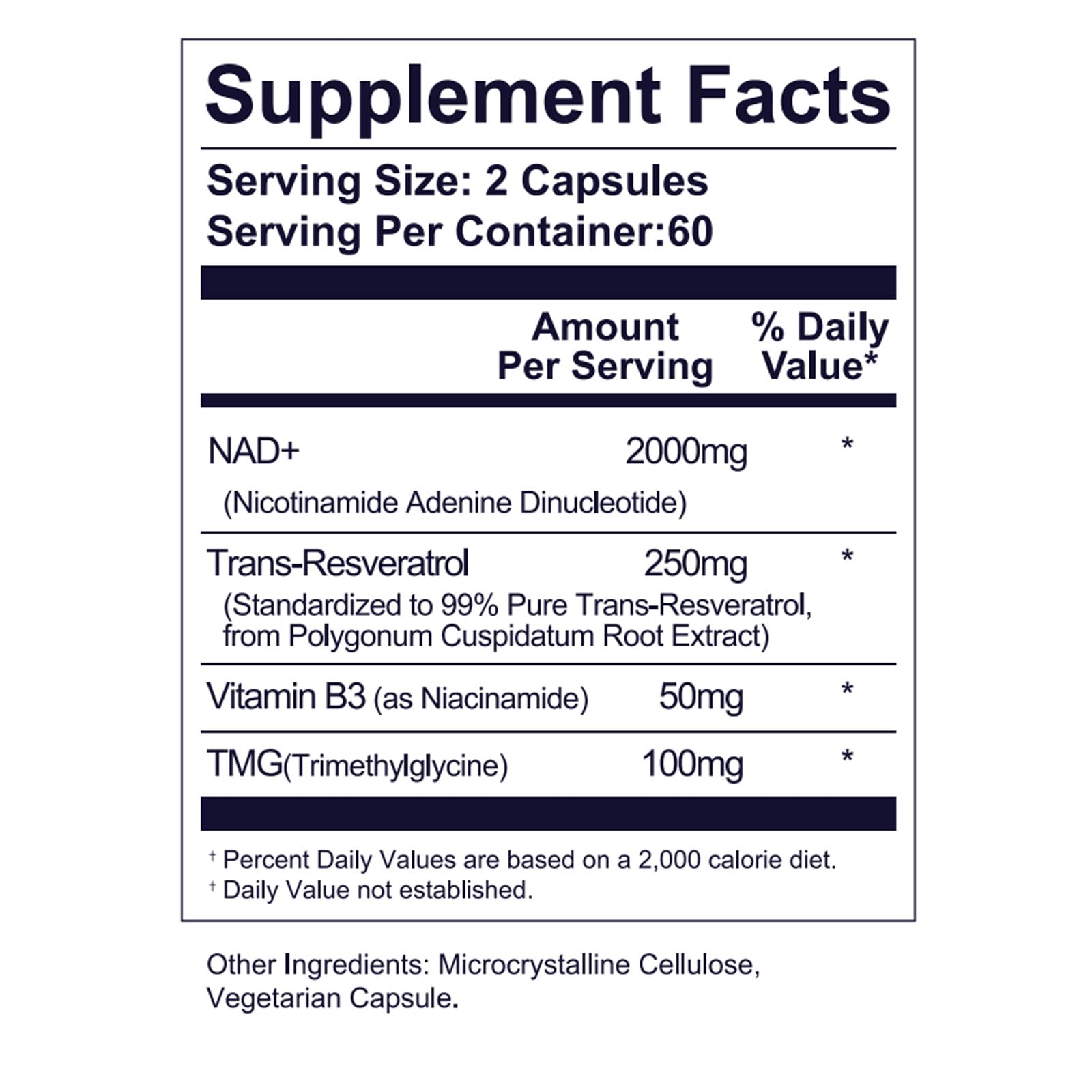 Life Nutrition NAD+ Supplement 1000 mg 60 Capsules side view