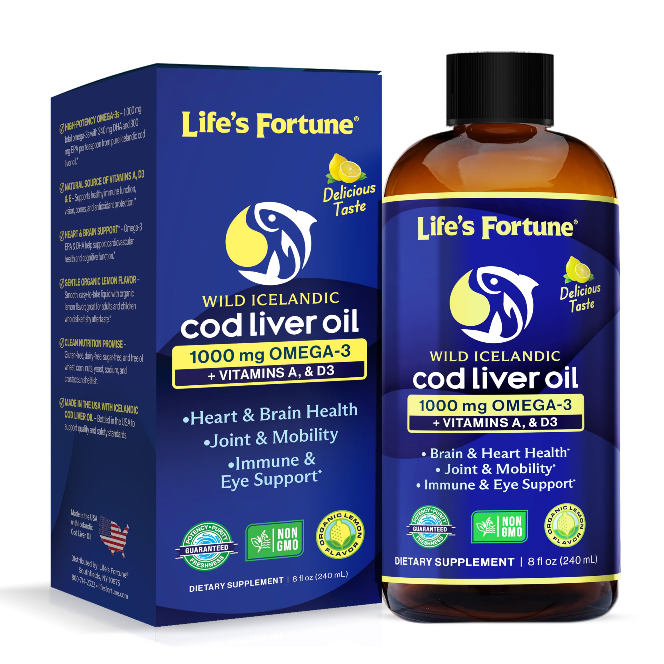 Life's Fortune Cod Liver Oil 1000mg Omega 3 Liquid front view