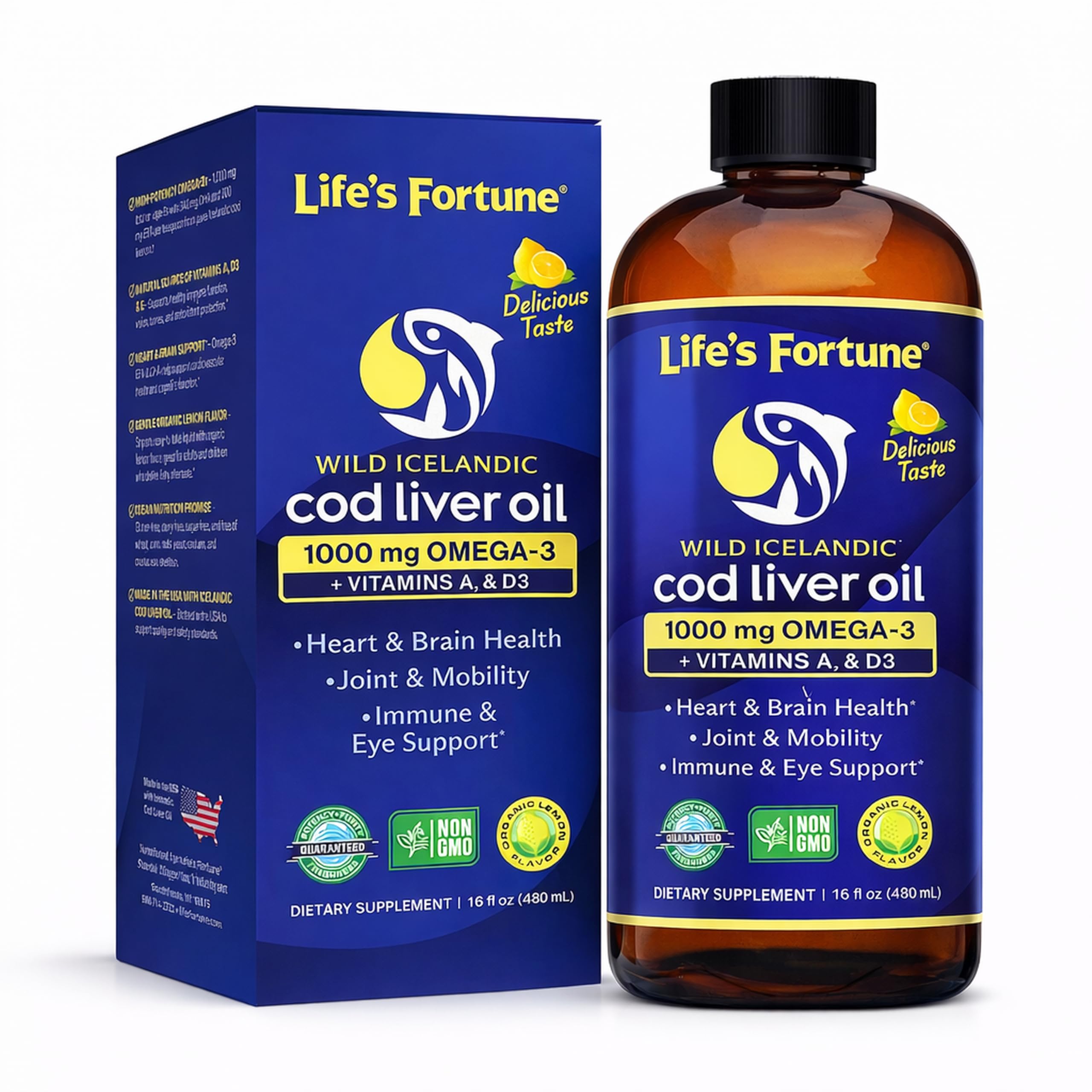 Life's Fortune Cod Liver Oil 1000mg Omega 3 Liquid front view