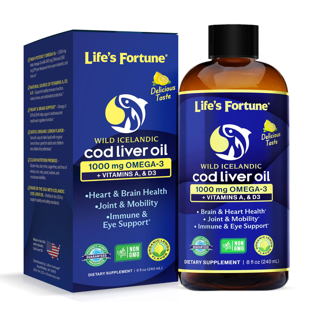 Life's Fortune Cod Liver Oil 1000mg Omega 3 Liquid front view