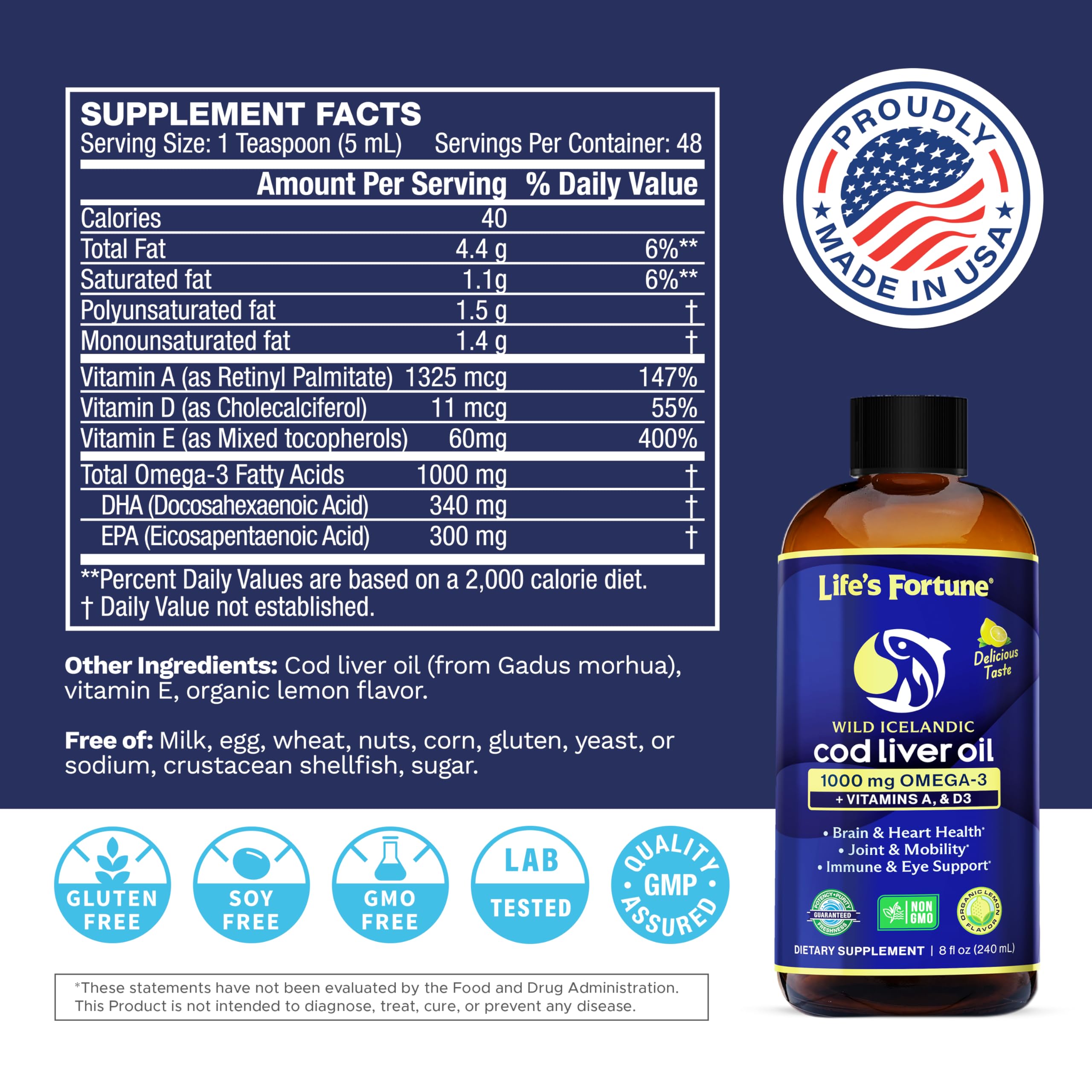 Life's Fortune Cod Liver Oil 1000mg Omega 3 Liquid serving suggestion