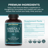 Life's Fortune Fish Oil Omega-3 Supplement displayed on a kitchen counter