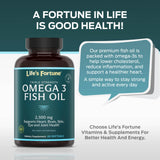Life's Fortune Fish Oil Omega-3 Supplement with a measuring spoon