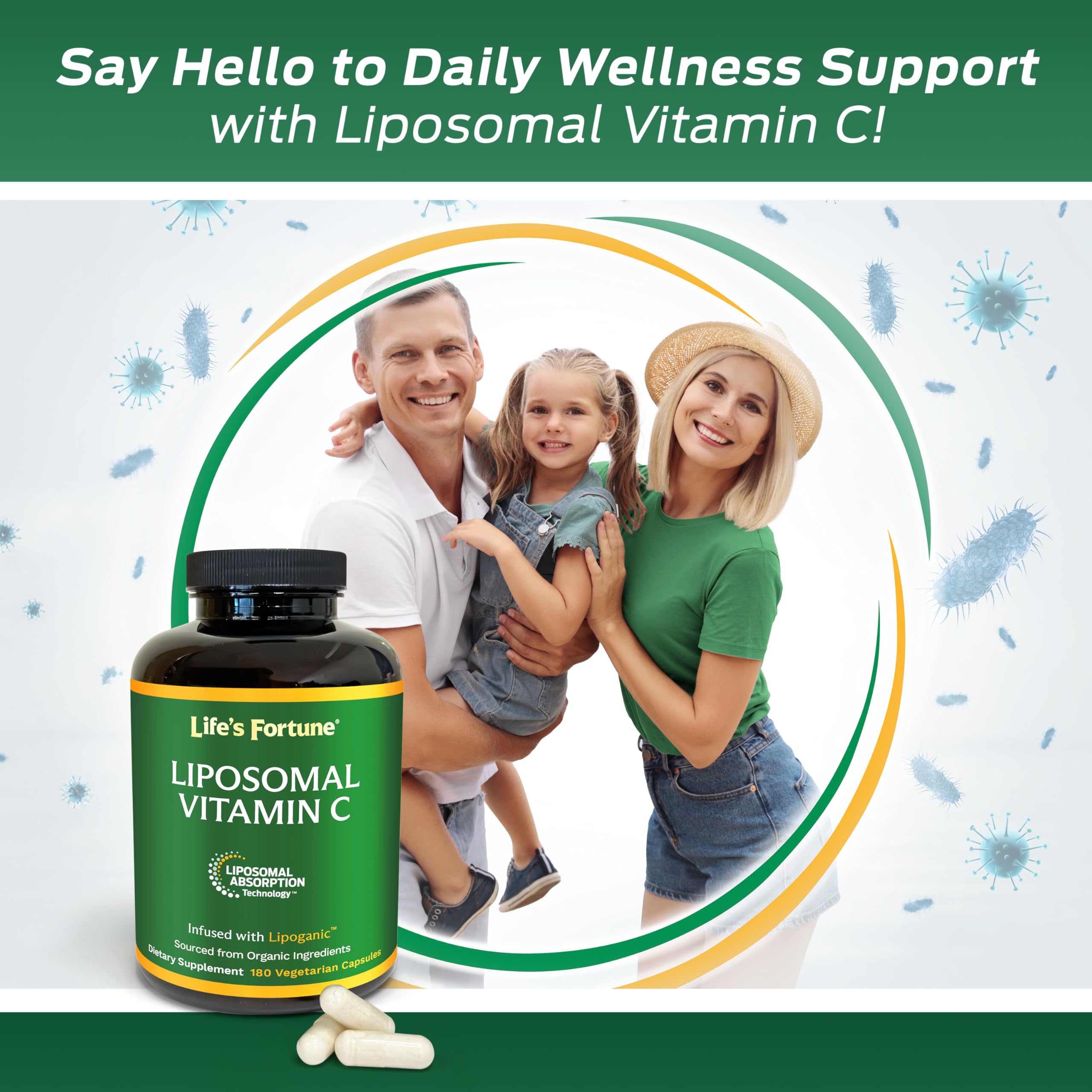 Life's Fortune Liposomal Vitamin C bottle with capsules spilled out