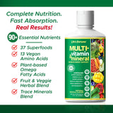 Life's Fortune Liquid Multivitamin 907g being poured into a glass