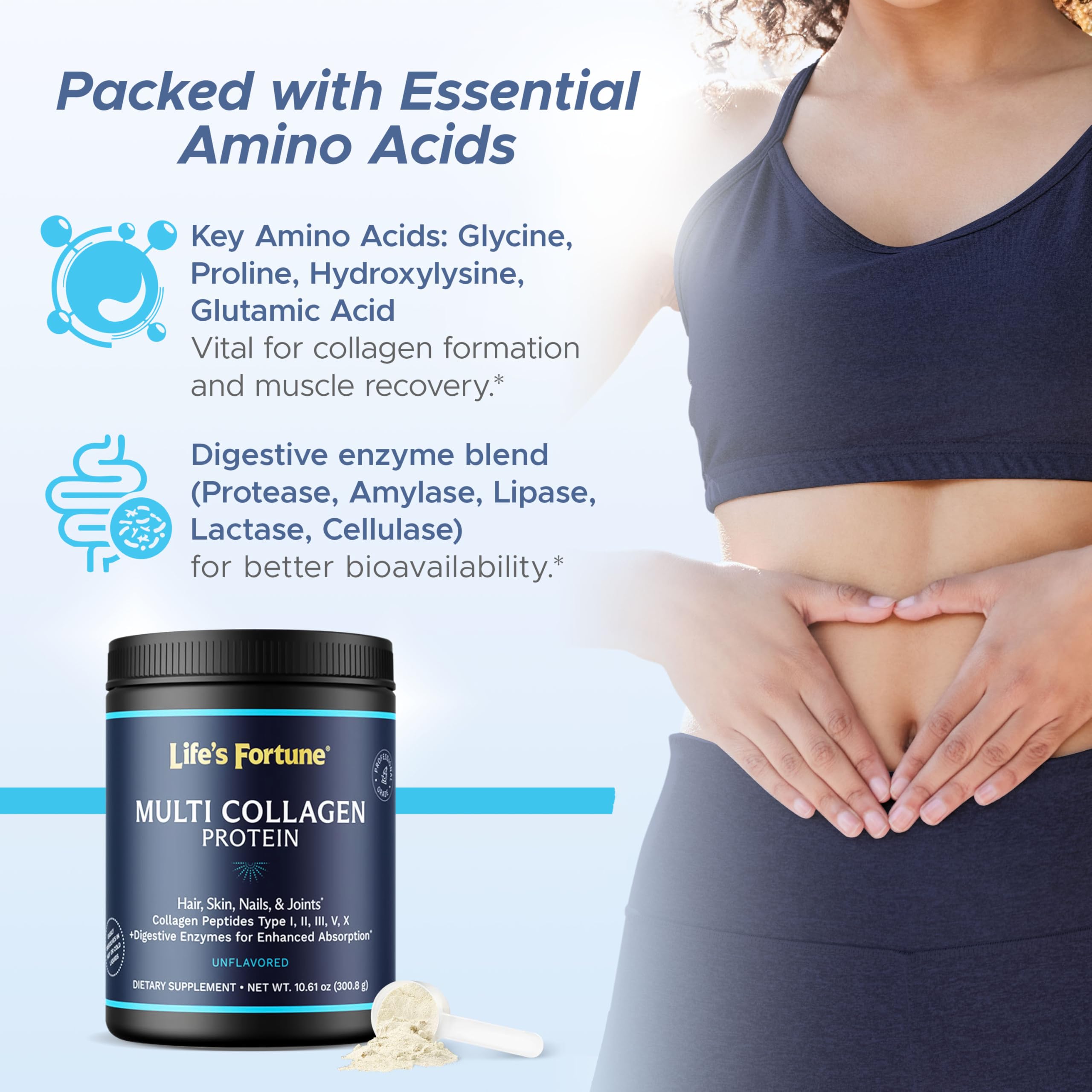 Life's Fortune Multi-Collagen Powder 299g side view