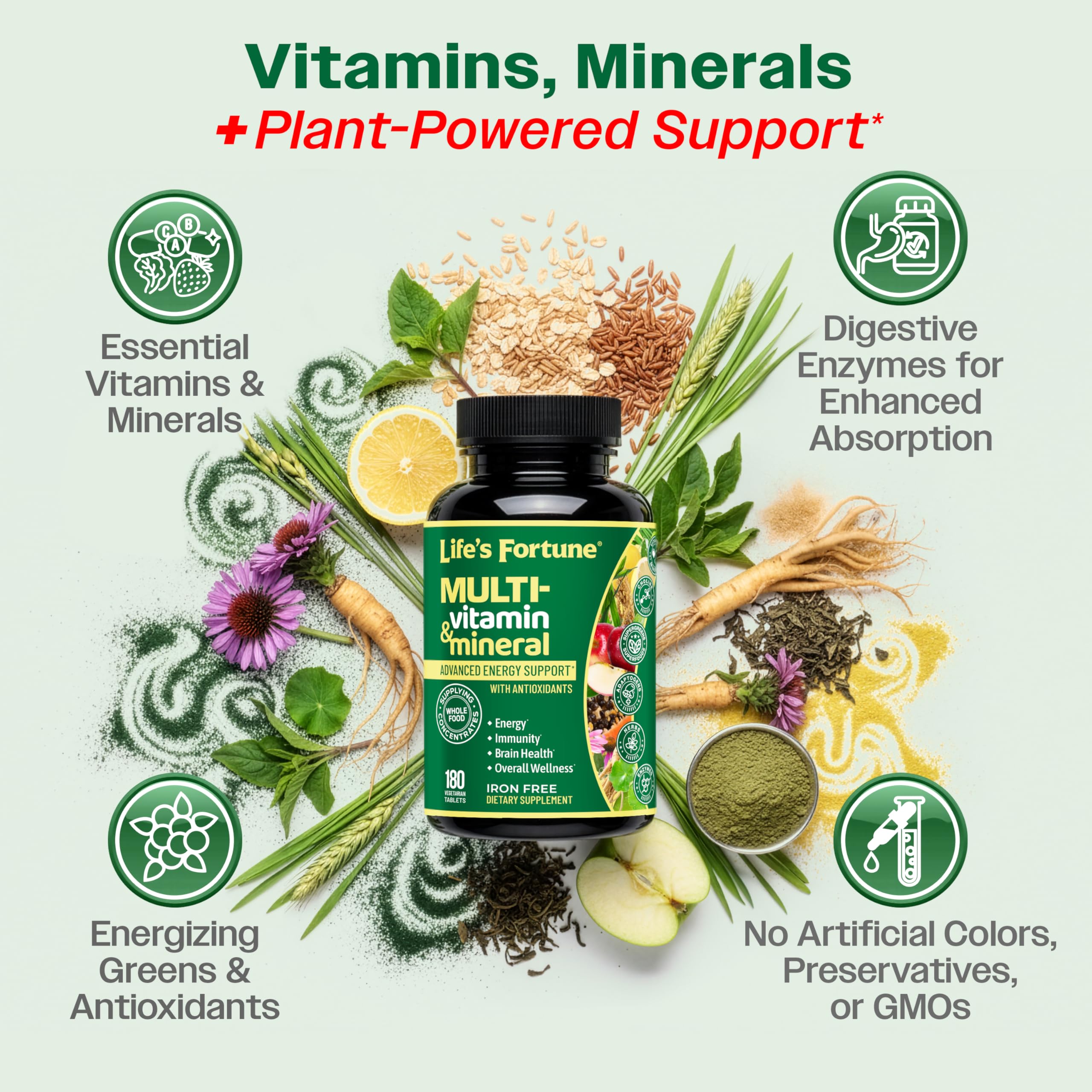 Life's Fortune Multivitamin 60 Capsules on a wooden table