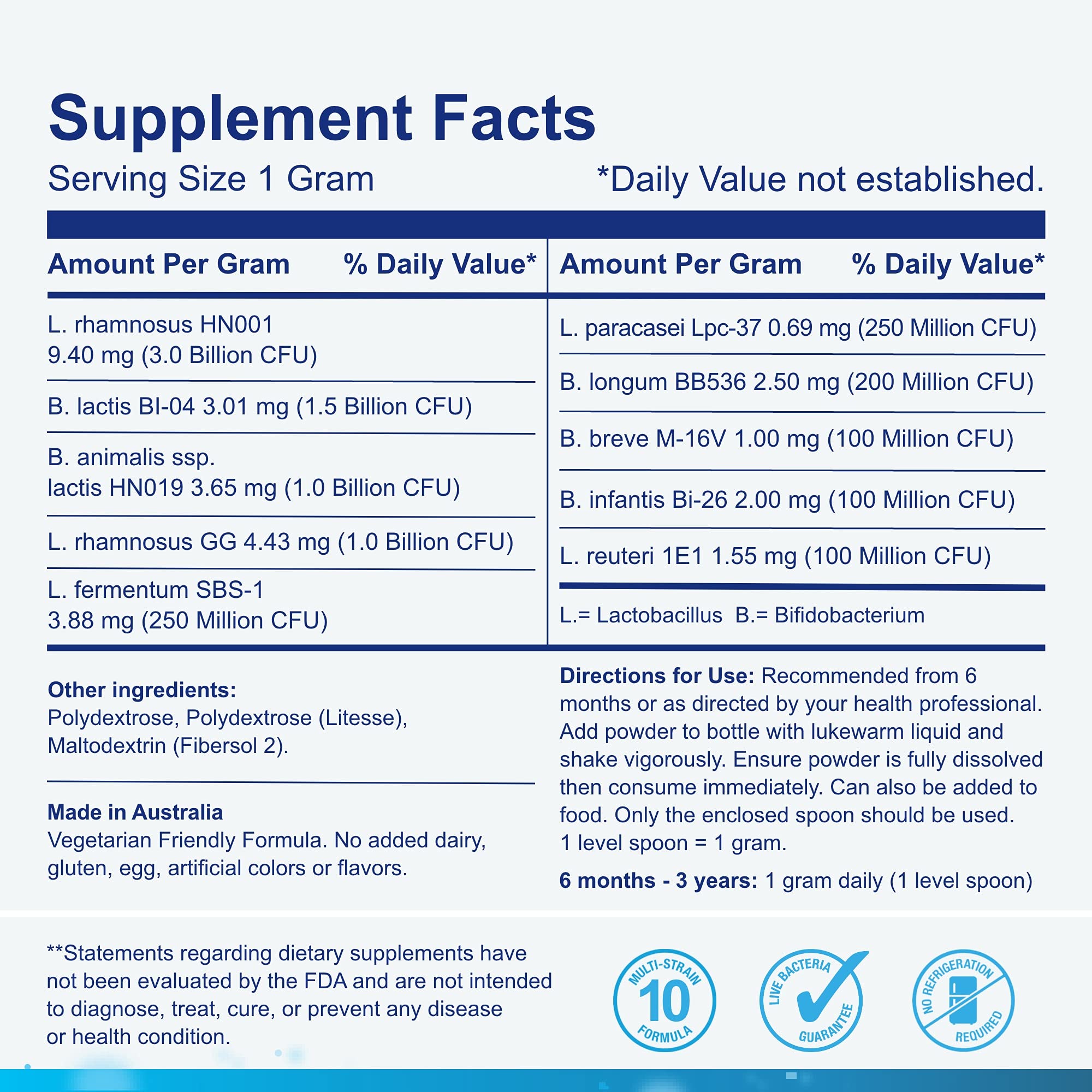 Life-Space Probiotic Powder for Babies 60g ingredient list