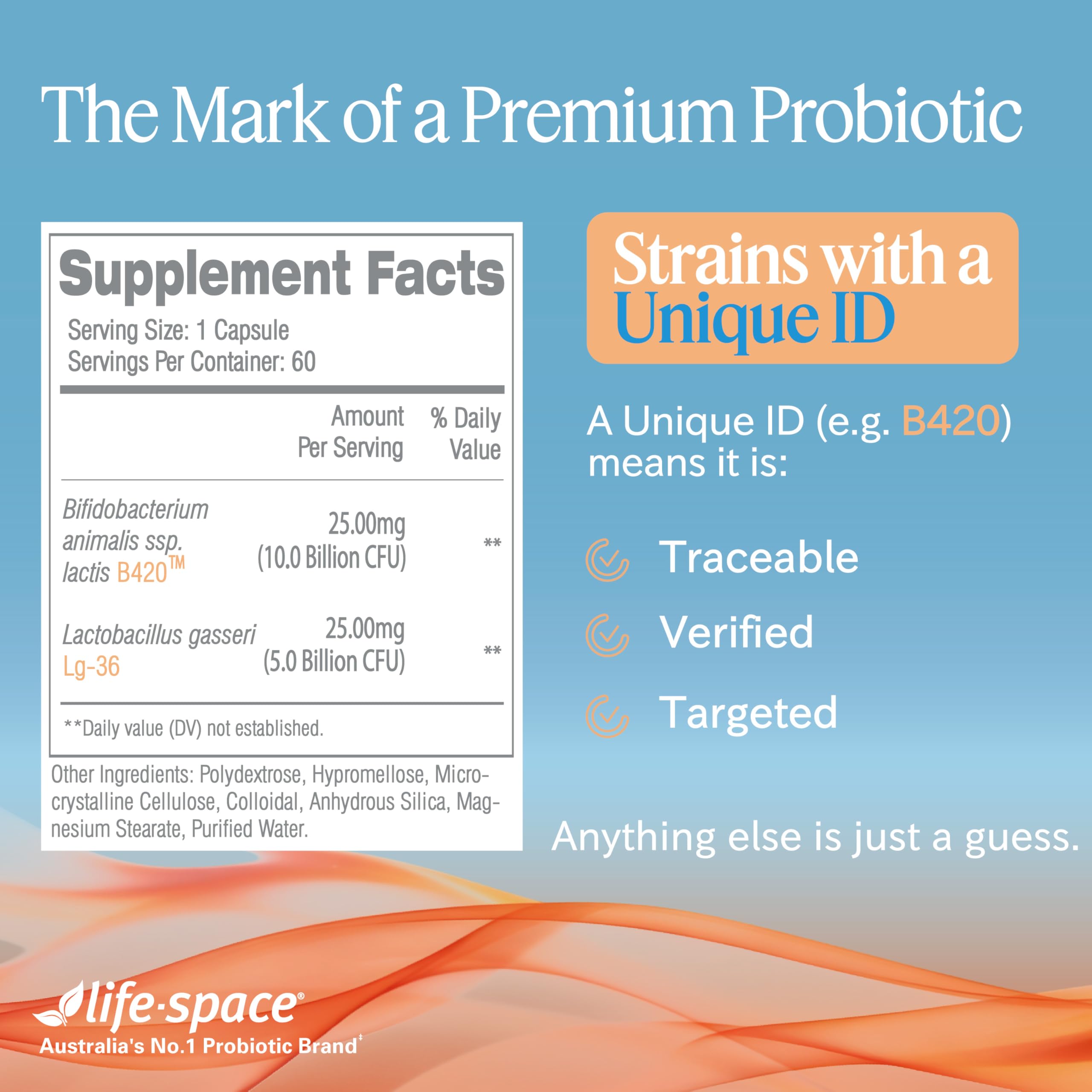 Life-Space Shape B420 Probiotic Capsules with ingredients list