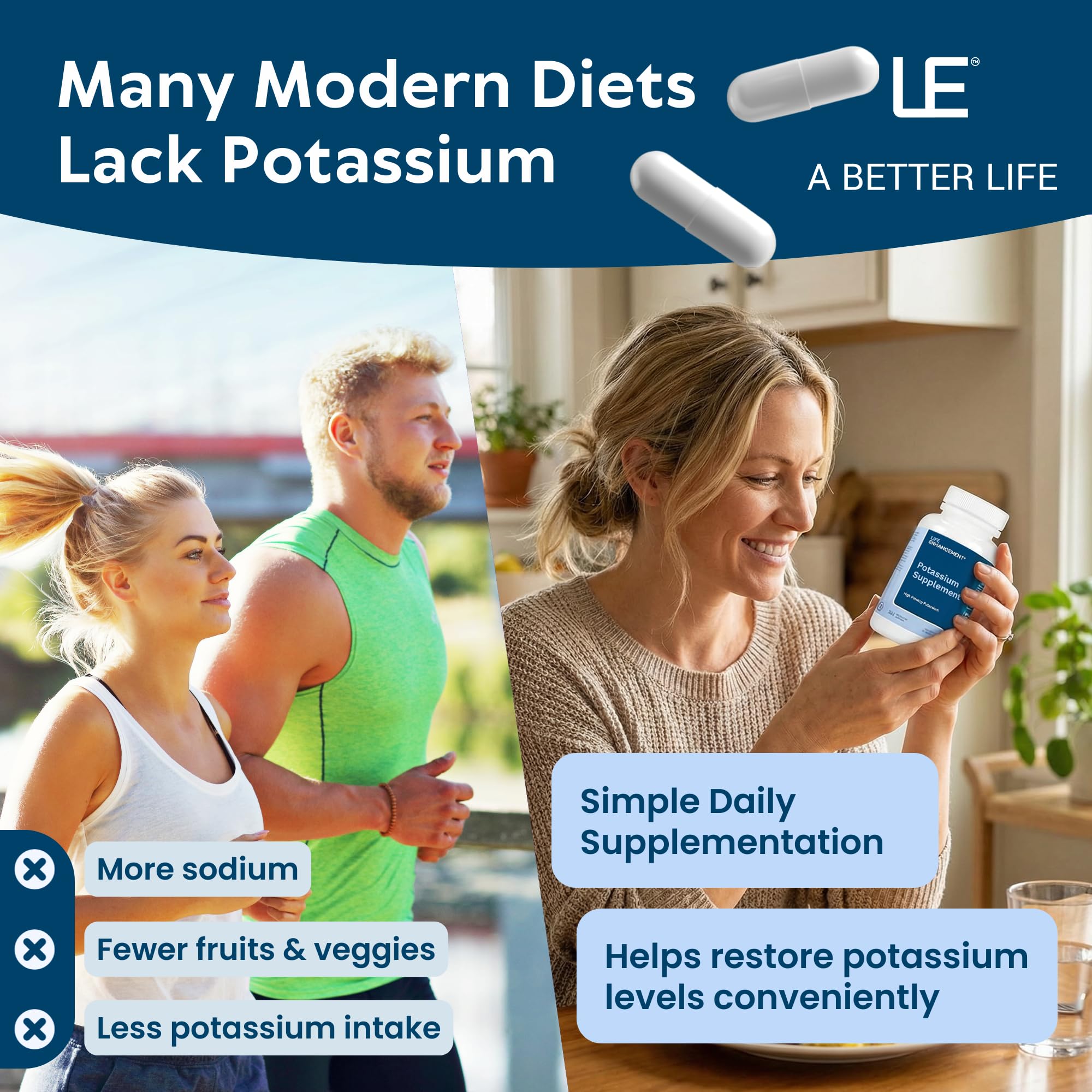 Life support Potassium Supplement side view showing capsule details