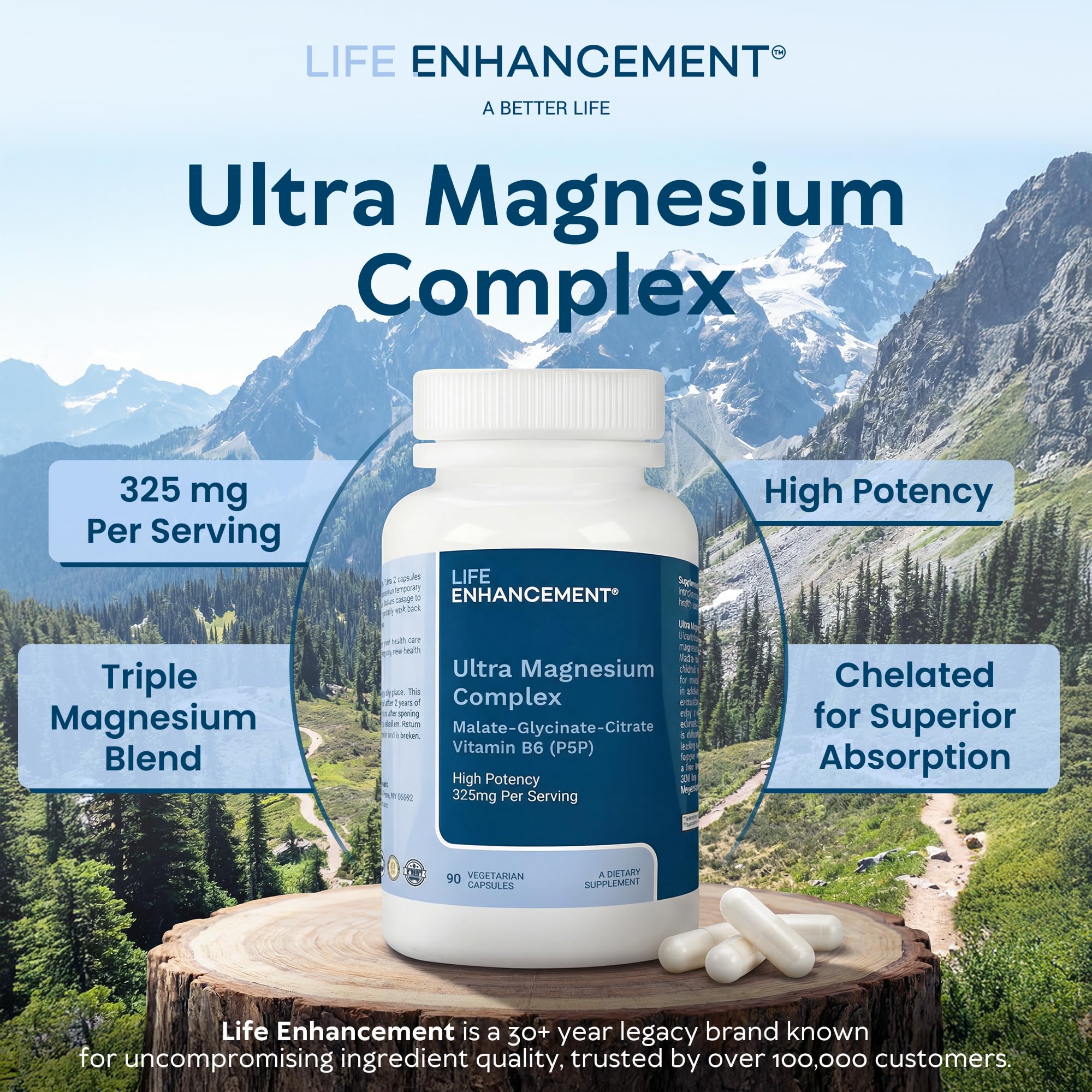 Life support Ultra Magnesium Complex 325mg side view