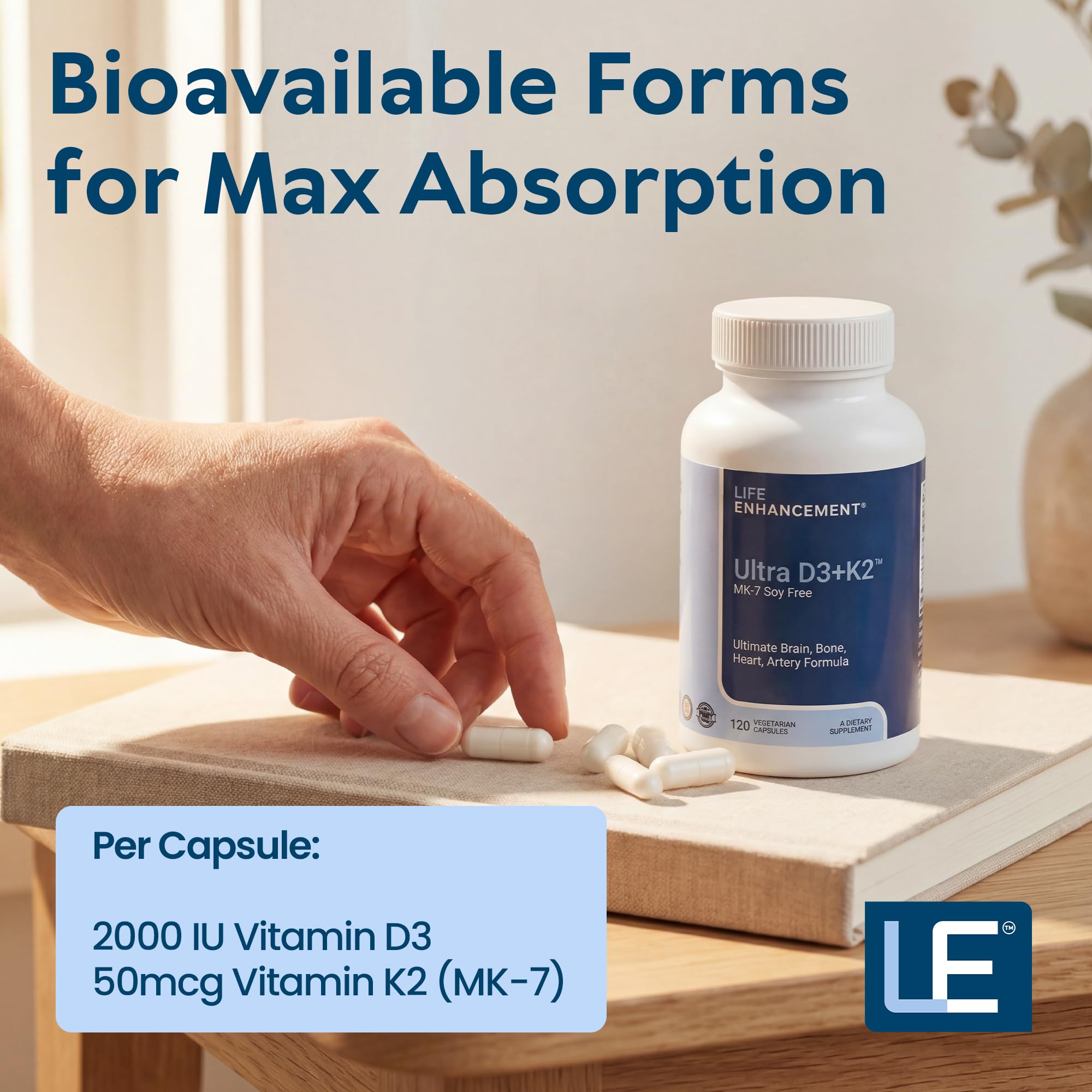 Life support Vitamin D3 & K2 capsules with measuring spoon