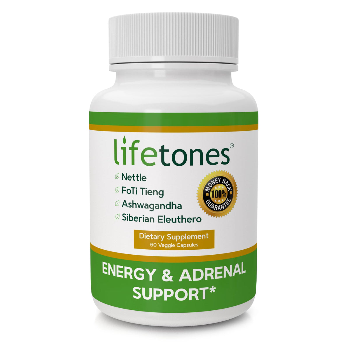 Life Tones Energy & Adrenal Support Supplement front view