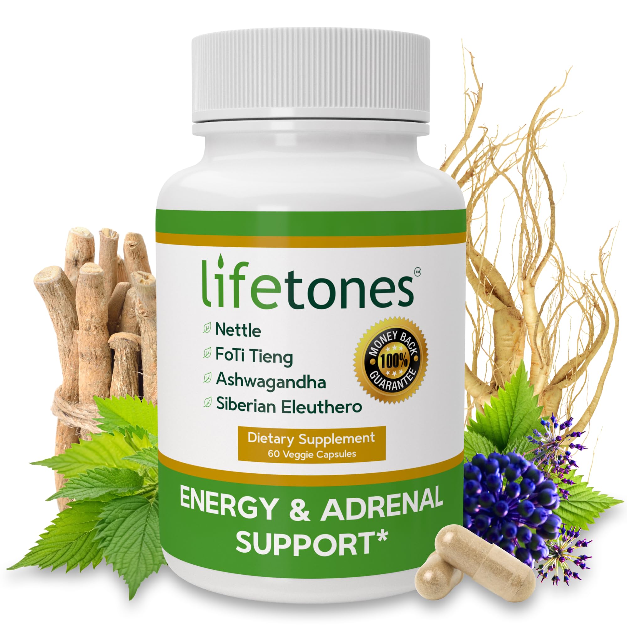 Life Tones Energy & Adrenal Support Supplement side view