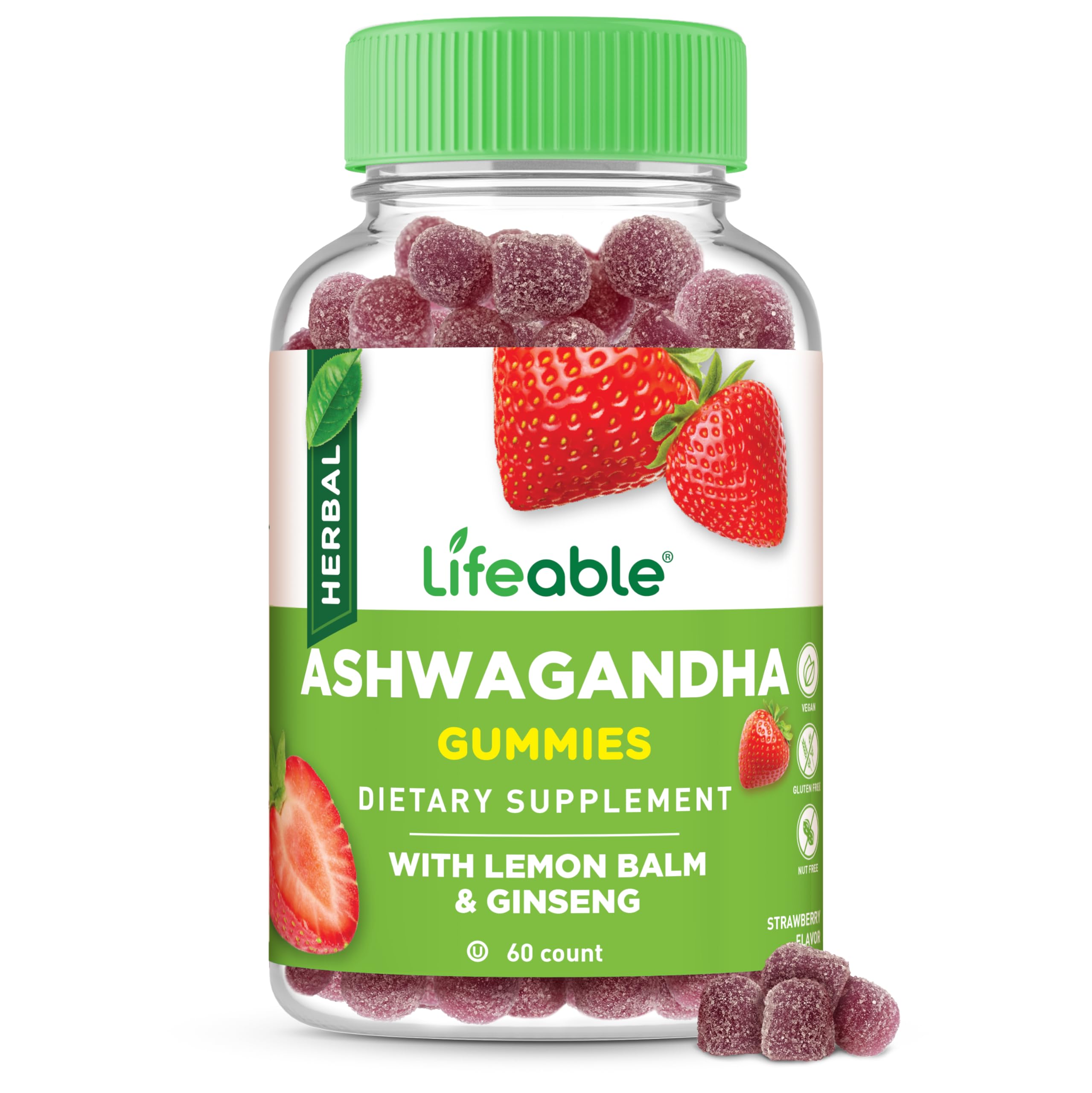 Lifeable Ashwagandha Gummies bottle front view with 60 gummies
