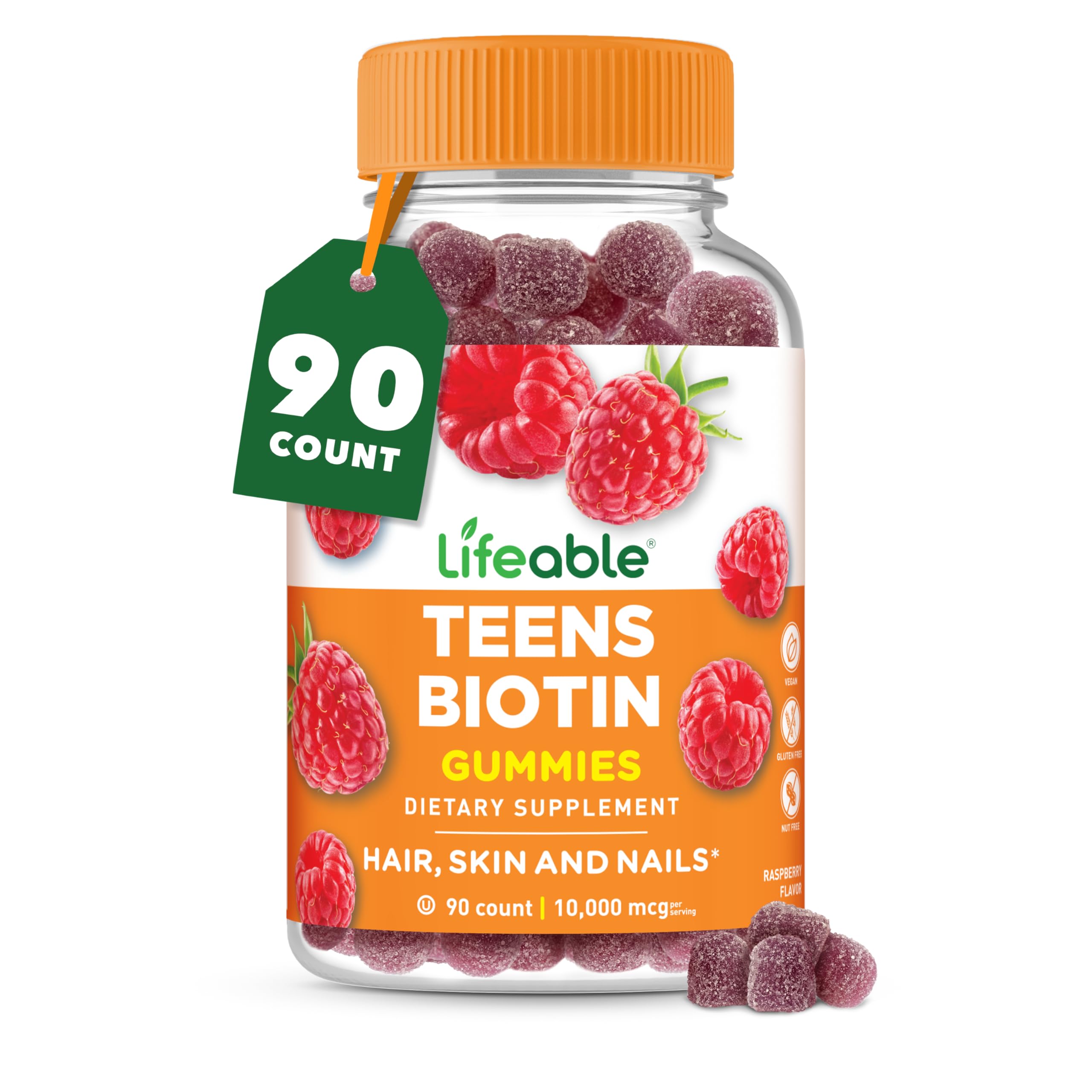 Lifeable Biotin Gummies bottle front view with 90 gummies